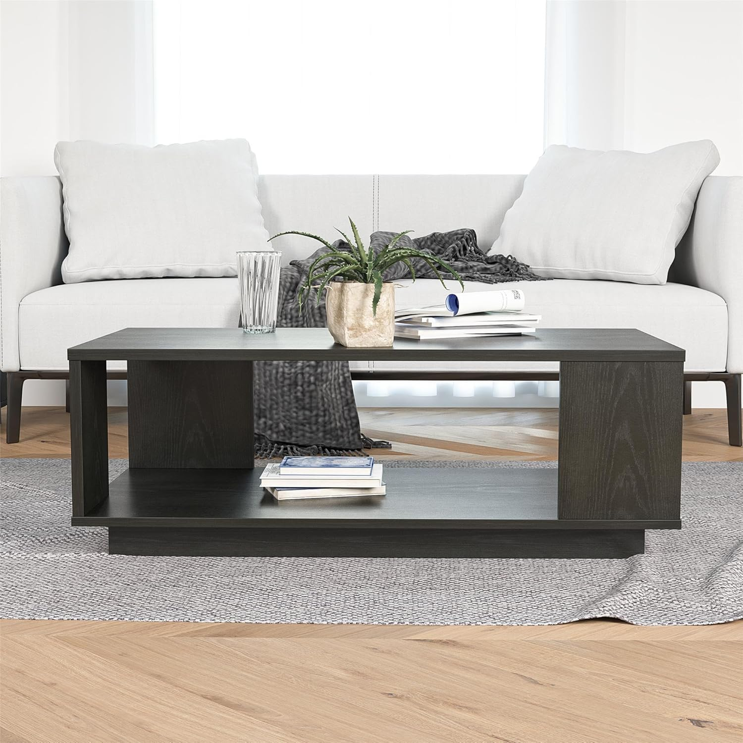 Ameriwood Home Knowle Contemporary Coffee Table, Black Oak, Minimal Design, Eco-Friendly, MDF/Engineered Wood