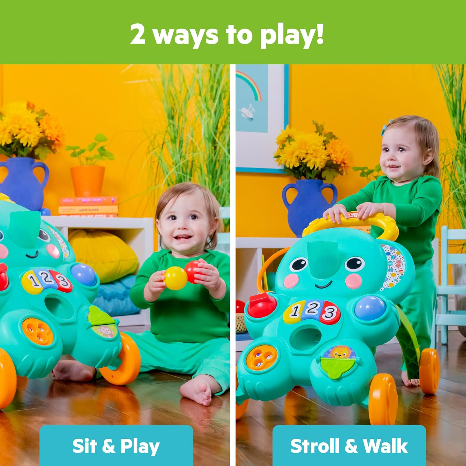 Bright Starts Stroll 'n Roll 2-in-1 Ball Play Baby Walker Elephant