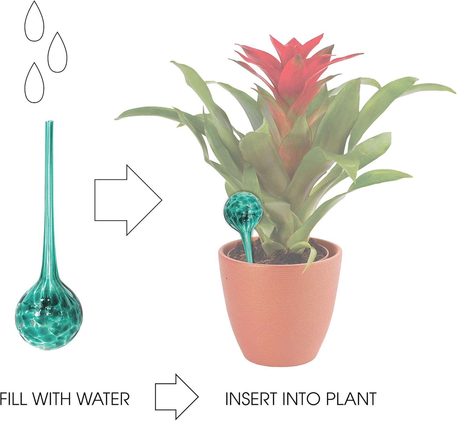 2 Piece Watering Globe Set, Colorful Hand-Blown Glass Plant Watering System, Yellow and Red