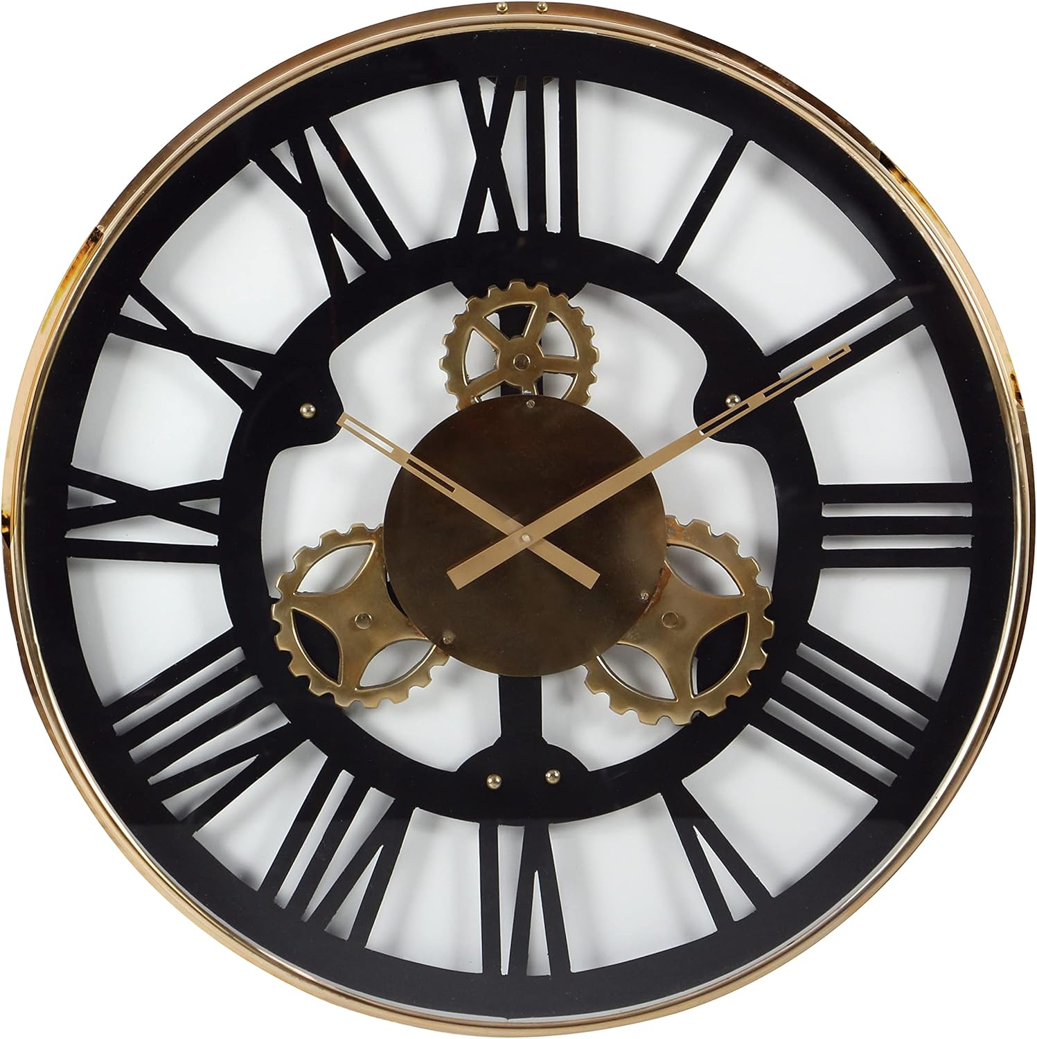 DecMode 32" Black Stainless Steel Metal Gear Wall Clock