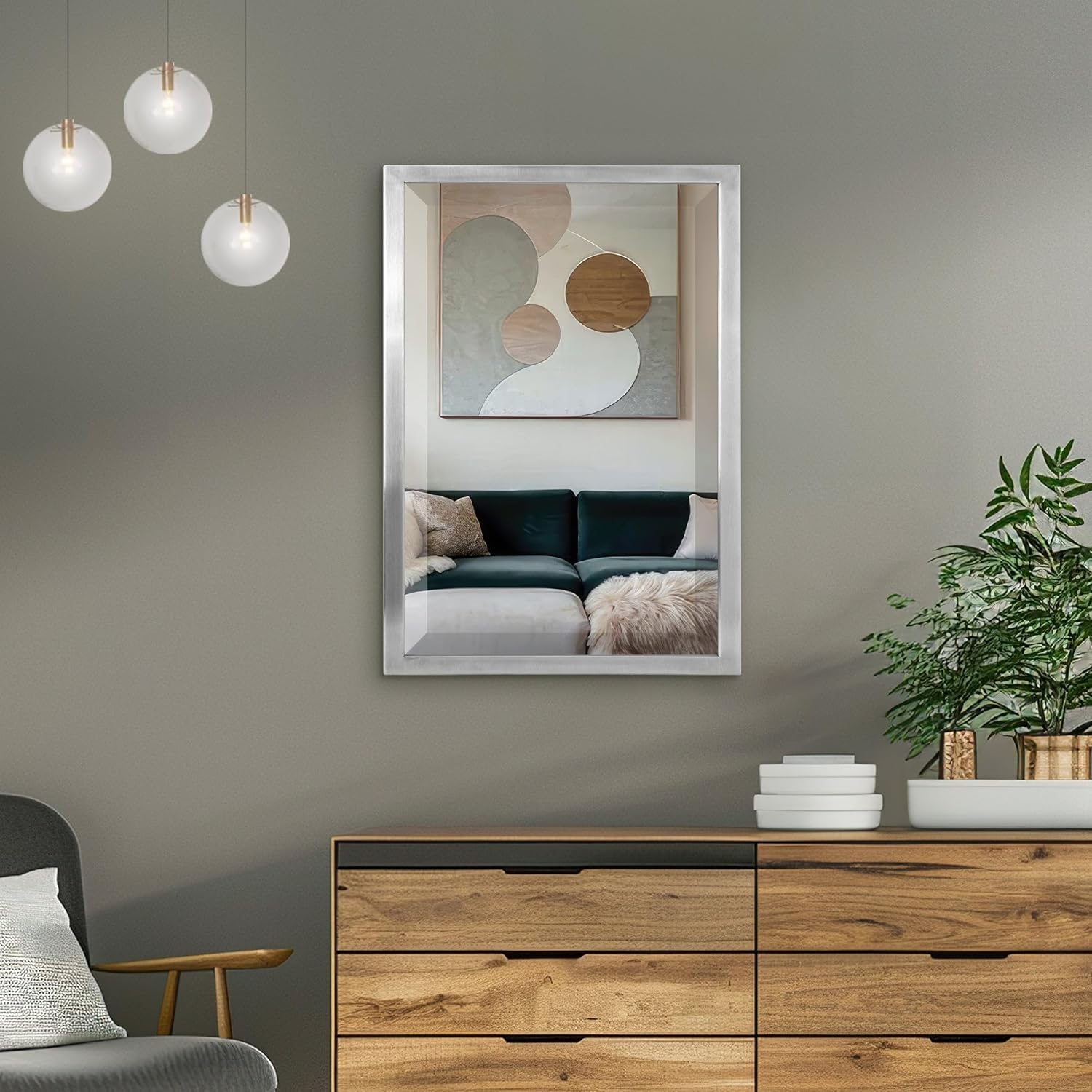Head West Stainless Steel Frame Brushed Nickel Rectangle Bathroom Mirror, Z-Bar Bracket - 24" x 30"