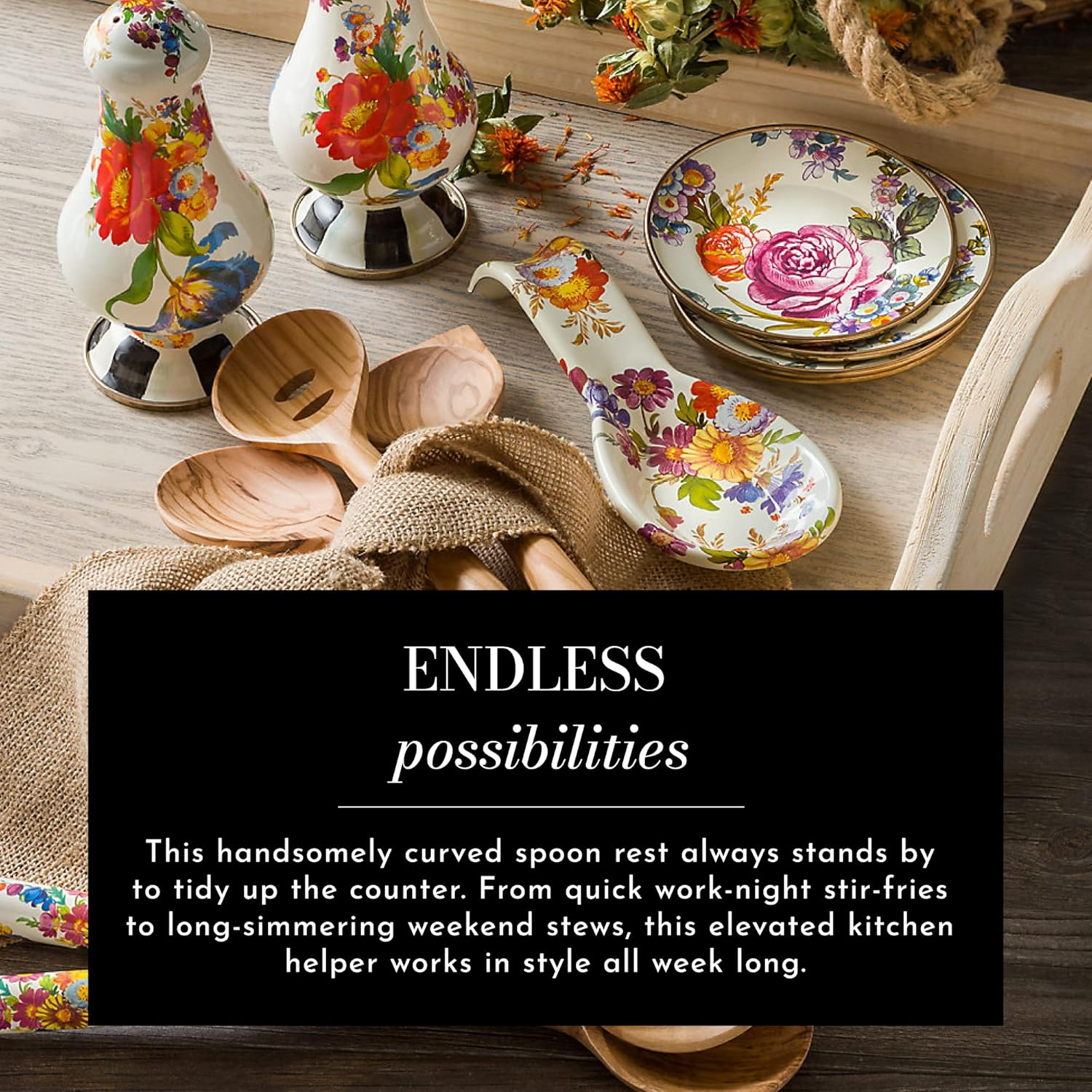 French Country Floral Enamel Steel Spoon Rest