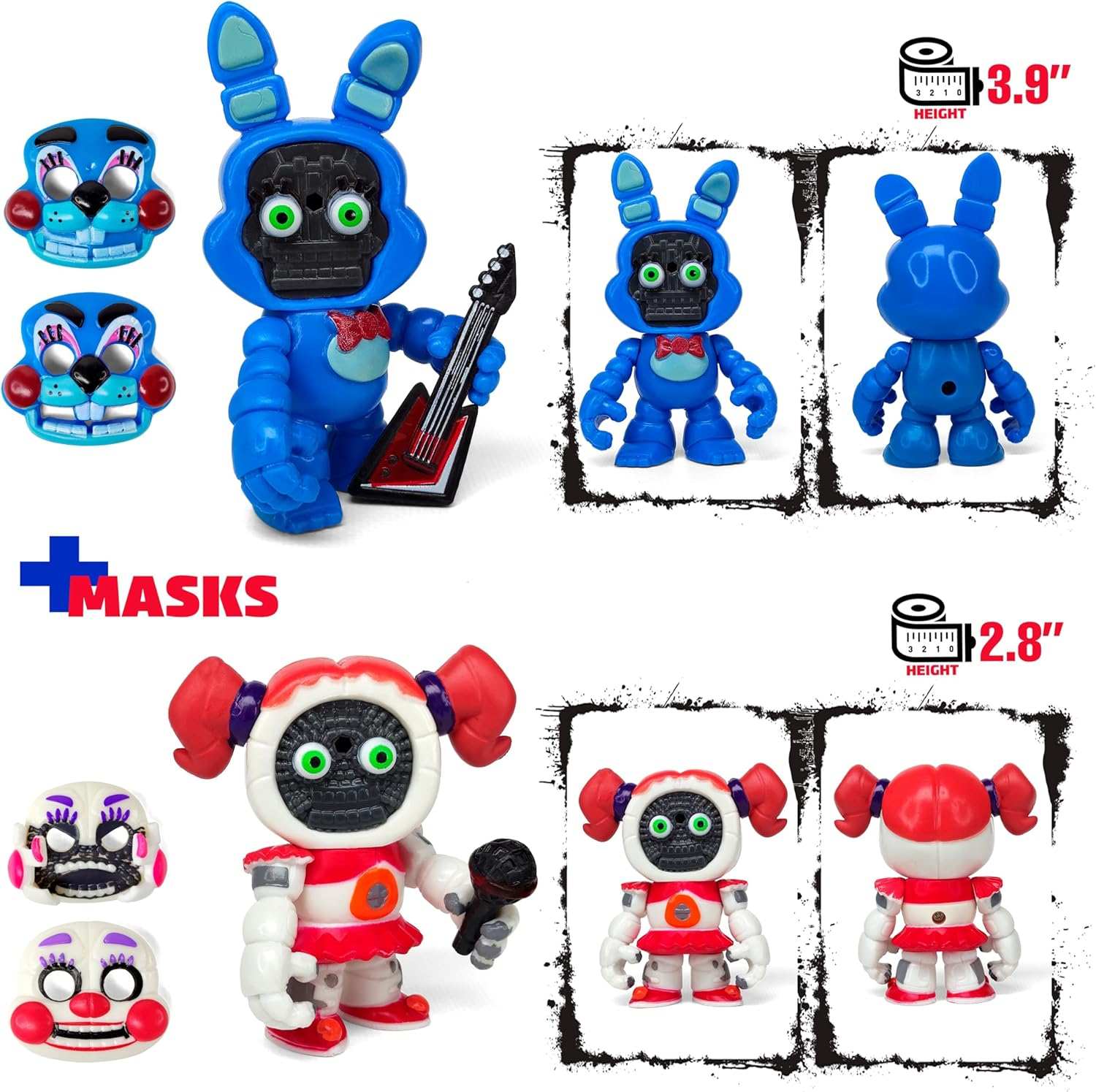Set 12 pcs Inspired by Game Five Night at Freddys Toys | Mini Figures with Masks | FNAF Action Figure [Rockstar Bonnie, Montgomery Gator, Chica, Human Security, Radioactive Foxy etc.]