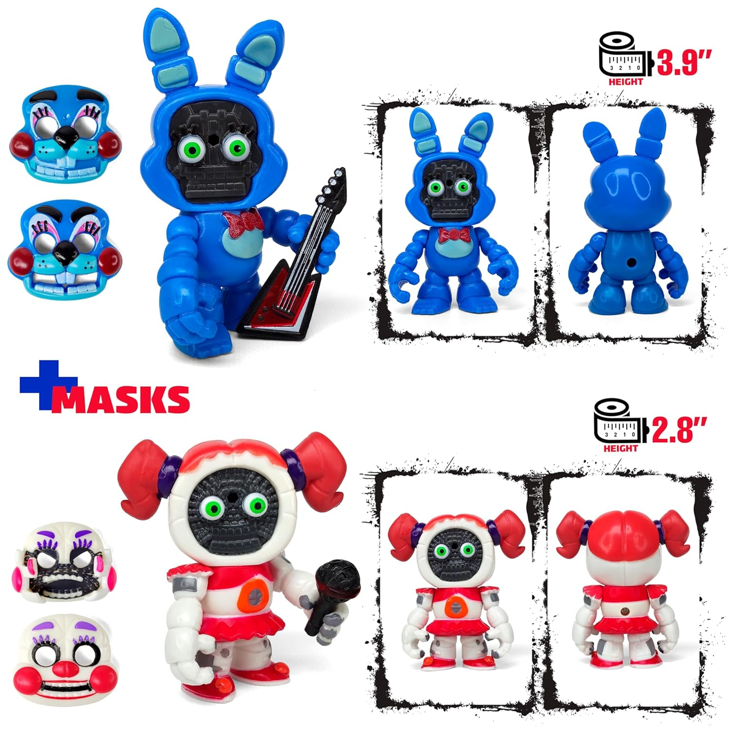 Set 12 pcs Inspired by Game Five Night at Freddys Toys | Mini Figures with Masks | FNAF Action Figure [Rockstar Bonnie, Montgomery Gator, Chica, Human Security, Radioactive Foxy etc.]