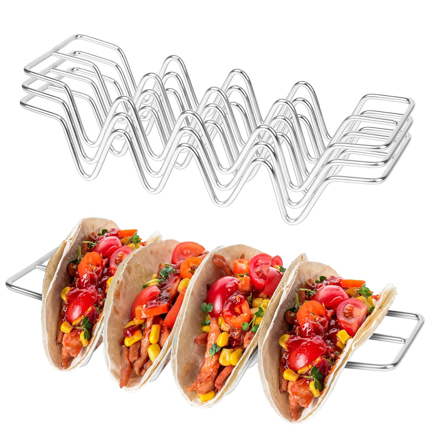Stainless Steel Burrito Rack,3 PCS Stackable Taco Bracket Plate,Household Easy to Clean Taco Rack,Metal Tortilla Serving Tray,Desktop Taco Holder for Party