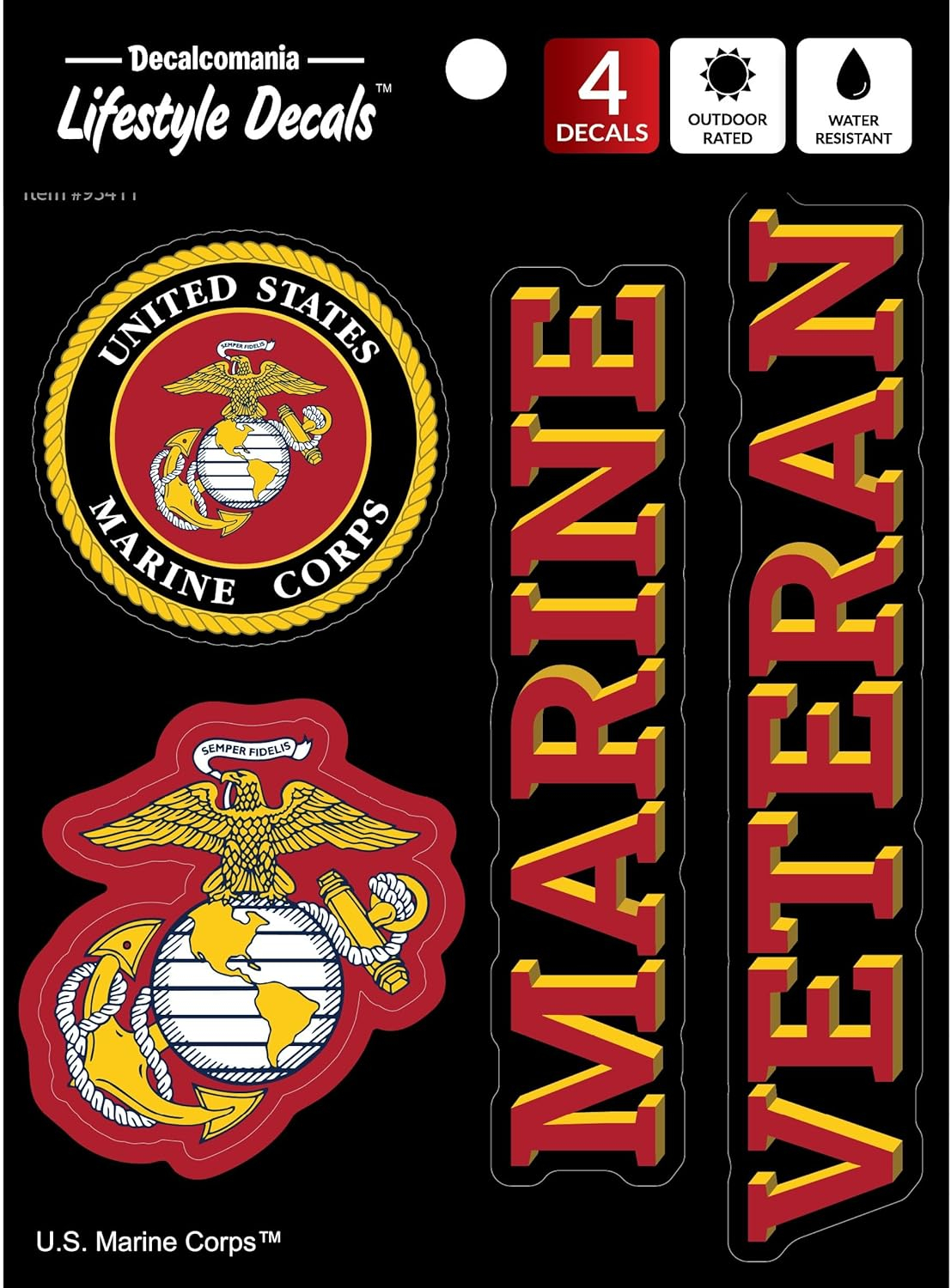 US Marine Corps Veteran Car Decals - Set of 4 USMC Window Stickers EGA Logo Vinyl Decal for Vehicle Truck Bumper Water Bottle Laptop