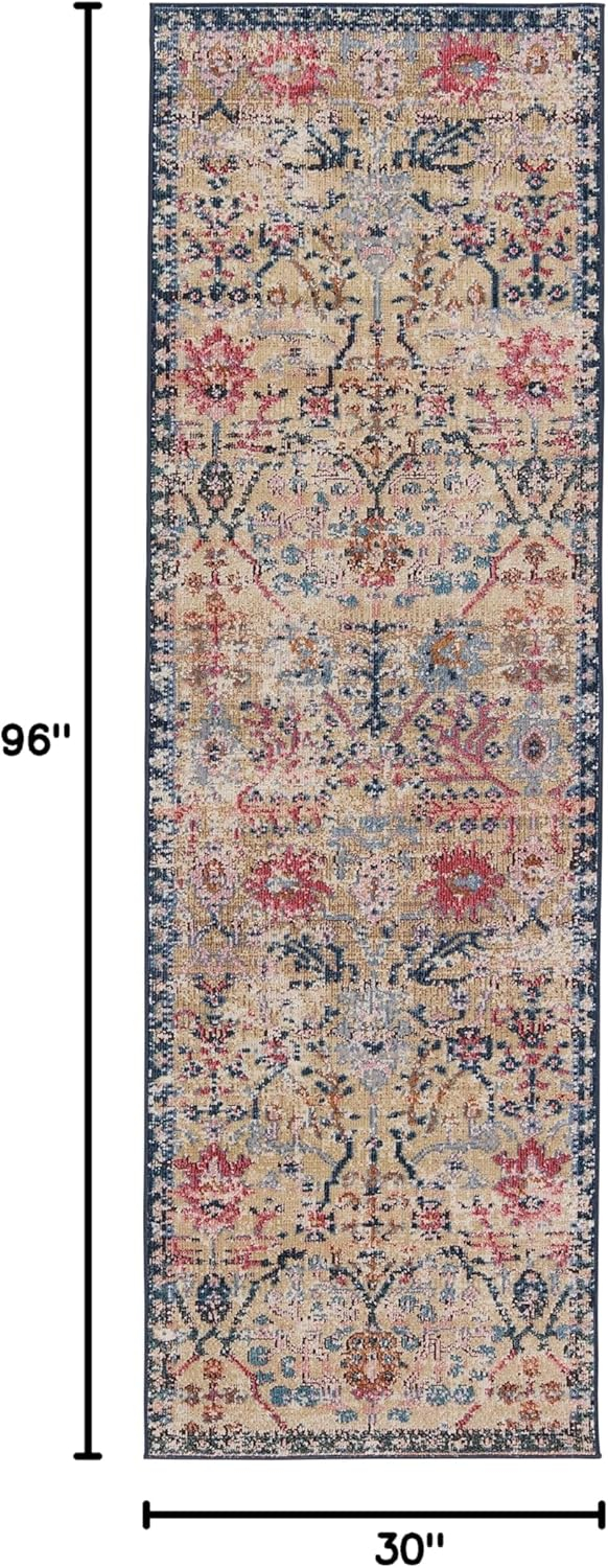 Jaipur Living Indoor Outdoor 2x8 Runner Rug, Vintage, Tan/Blue