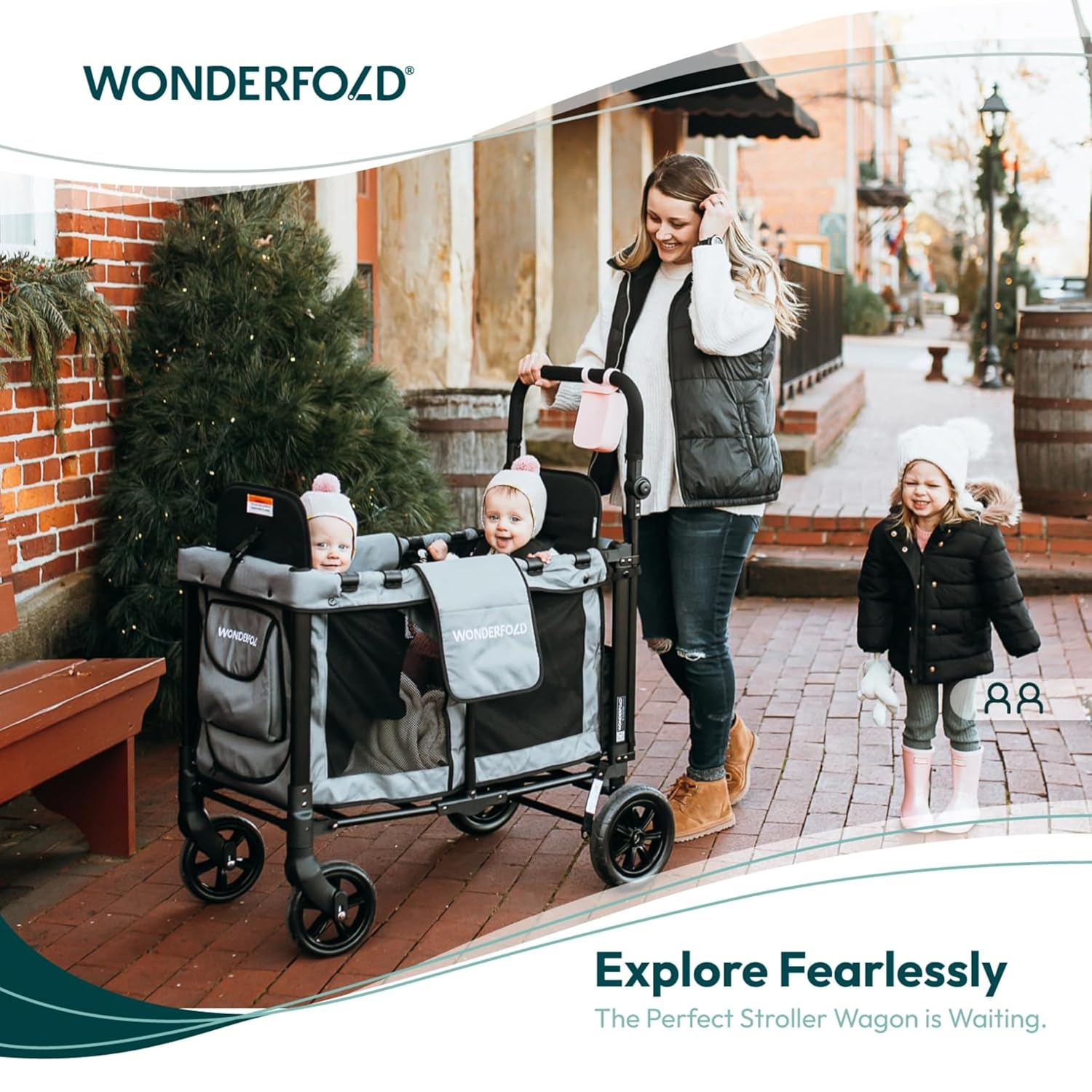 Charcoal Gray Double Seater Collapsible All-Terrain Stroller Wagon