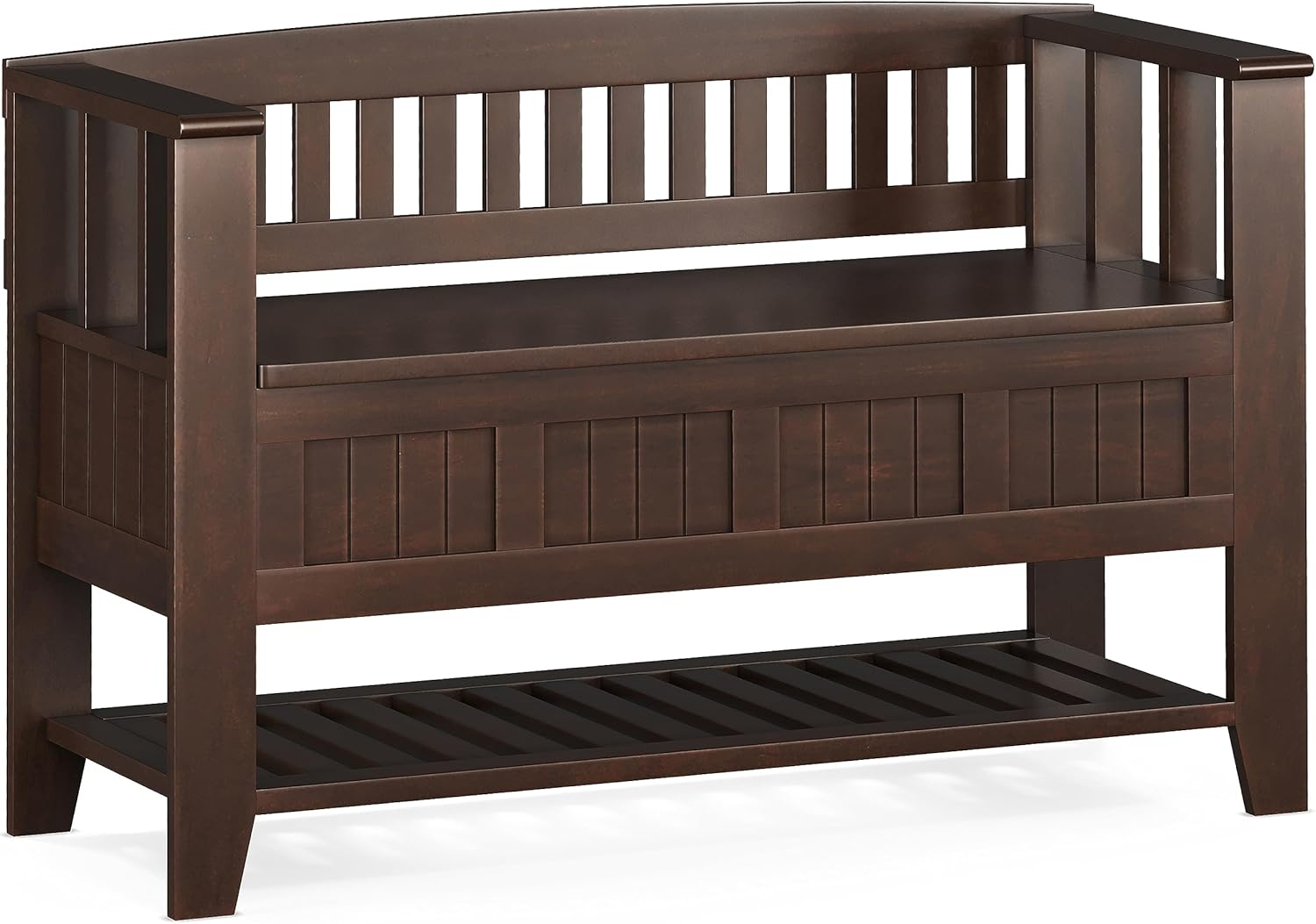Brunette Brown Wooden Entryway Storage Bench with Shelf