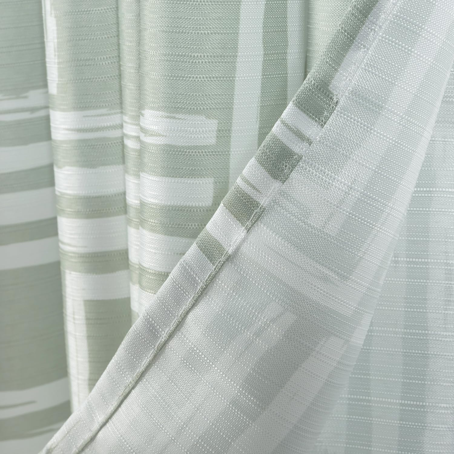 Sage Green and White Geometric Fabric Shower Curtain, 72 x 70 inches