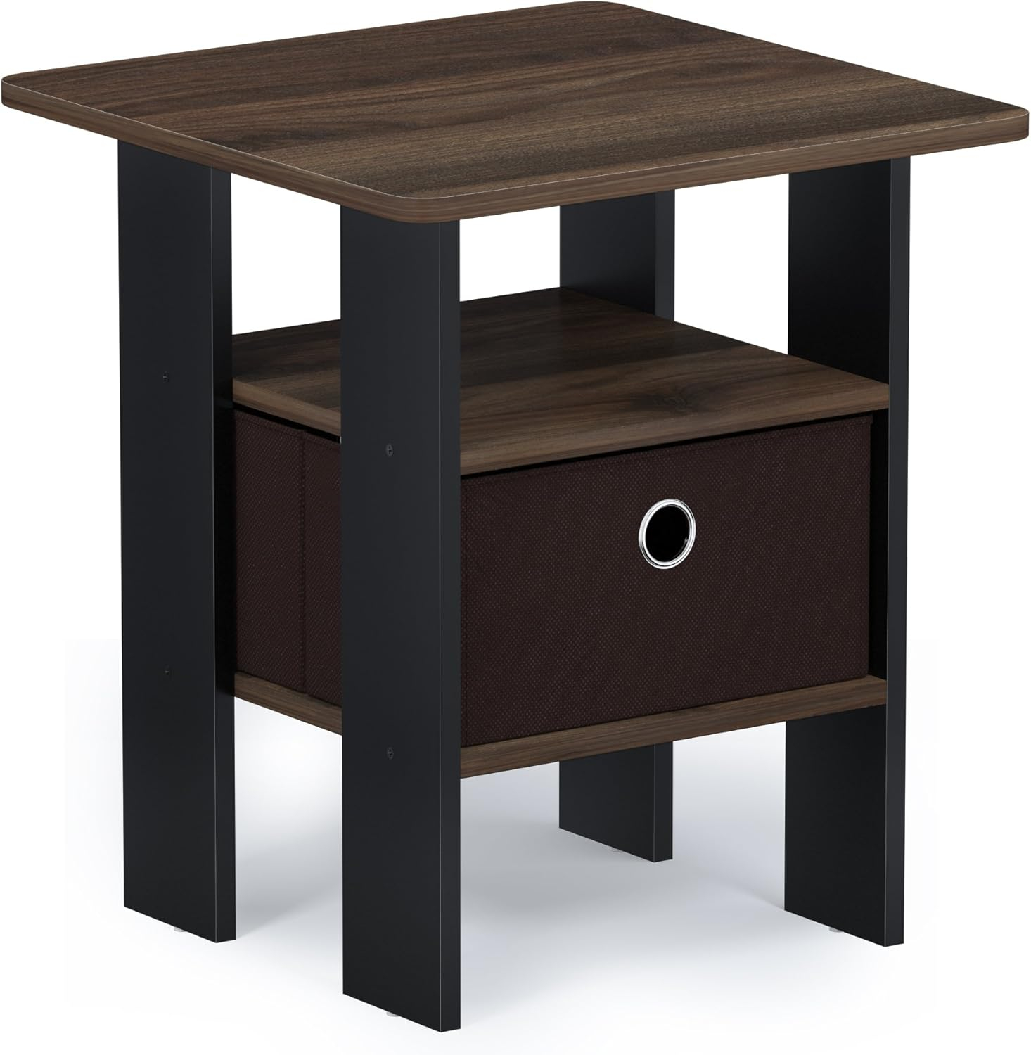 Furinno Andrey End Table Night Stand with Bin Drawer, Columbia Walnut/Dark Brown