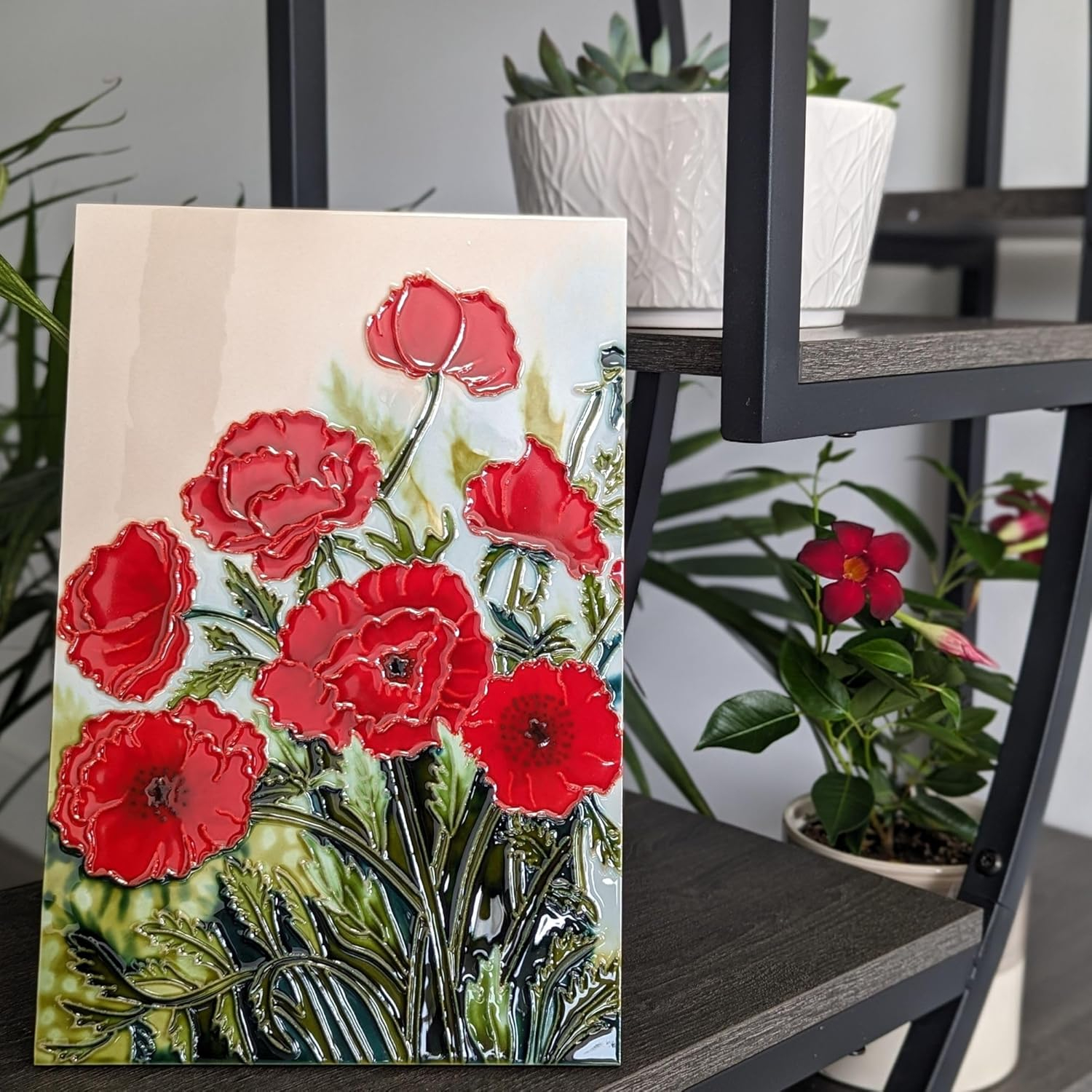 Benaya - Handcrafted Ceramic Art – Classic Poppies – 8" x 12" Tile - Home Decor