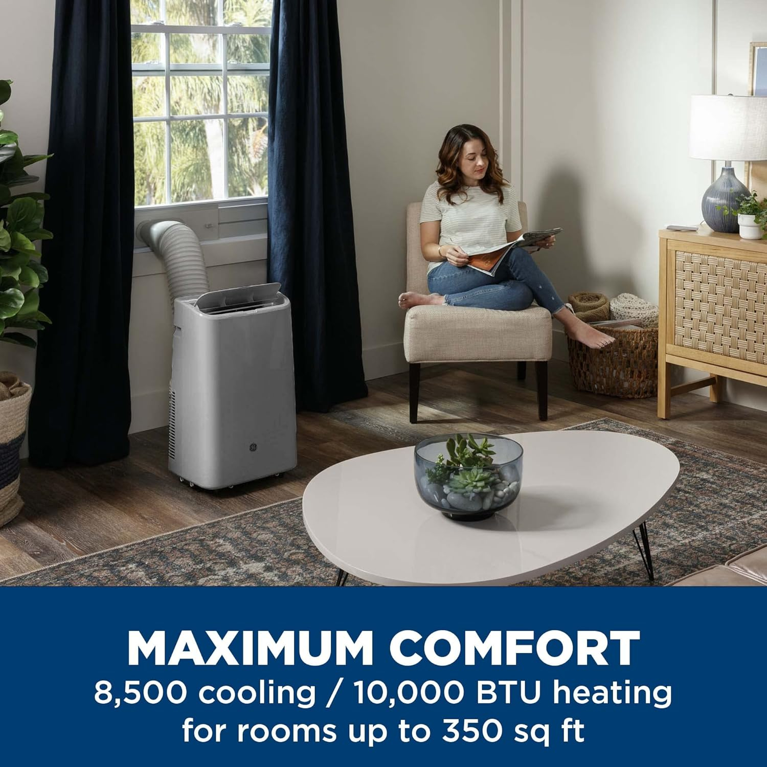 GE 8,500 BTU Heat & Cool Portable Air Conditioner for Medium Rooms up to 350 sq ft, Gray