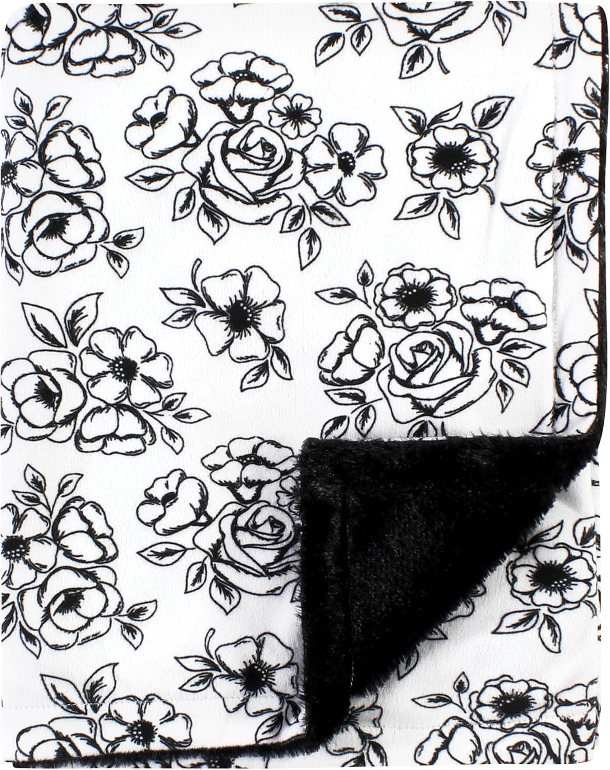 Hudson Baby Infant Girl Plush Blanket with Furry Binding and Back, Black Toile, One Size