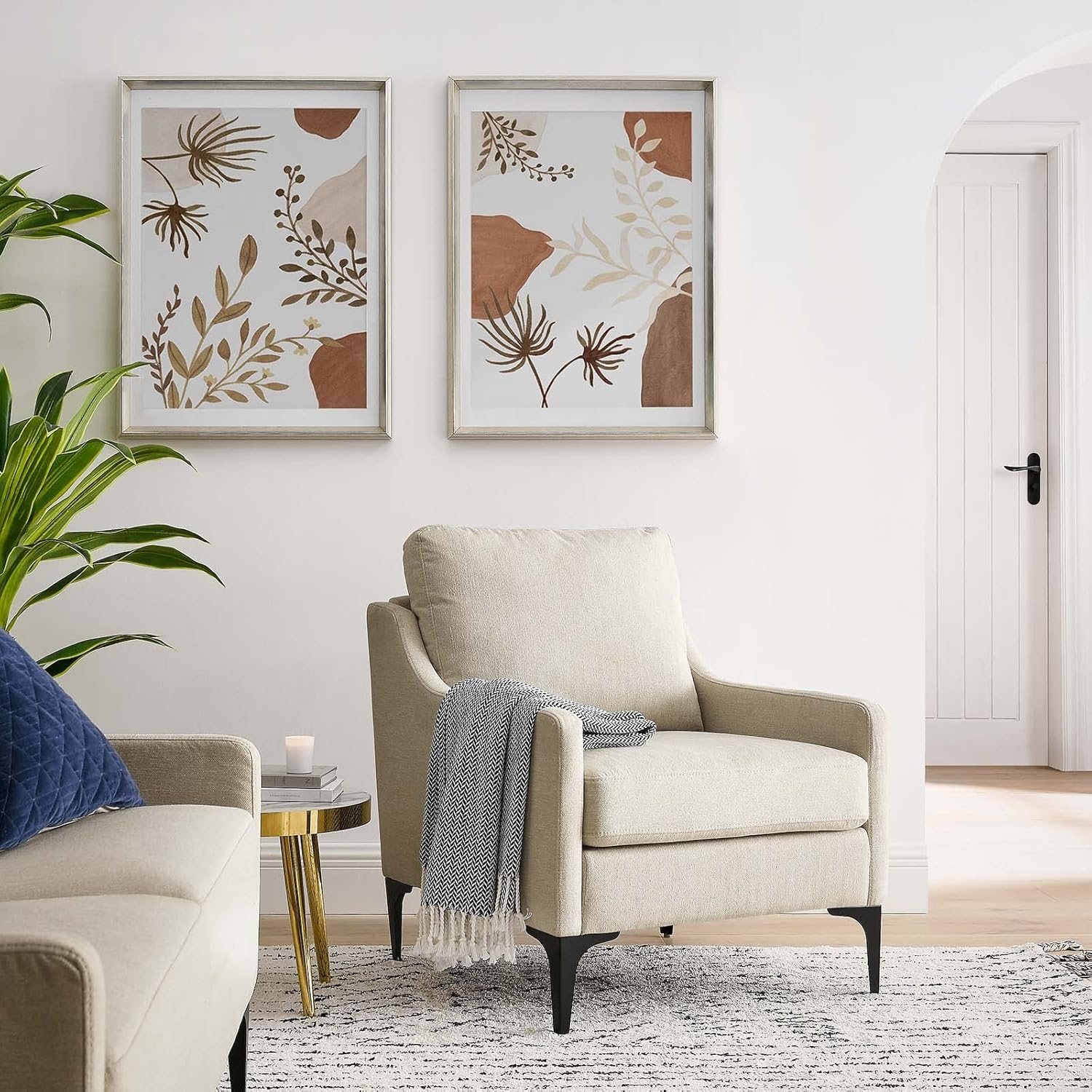 Modway Corland Upholstered Fabric Armchair in Beige