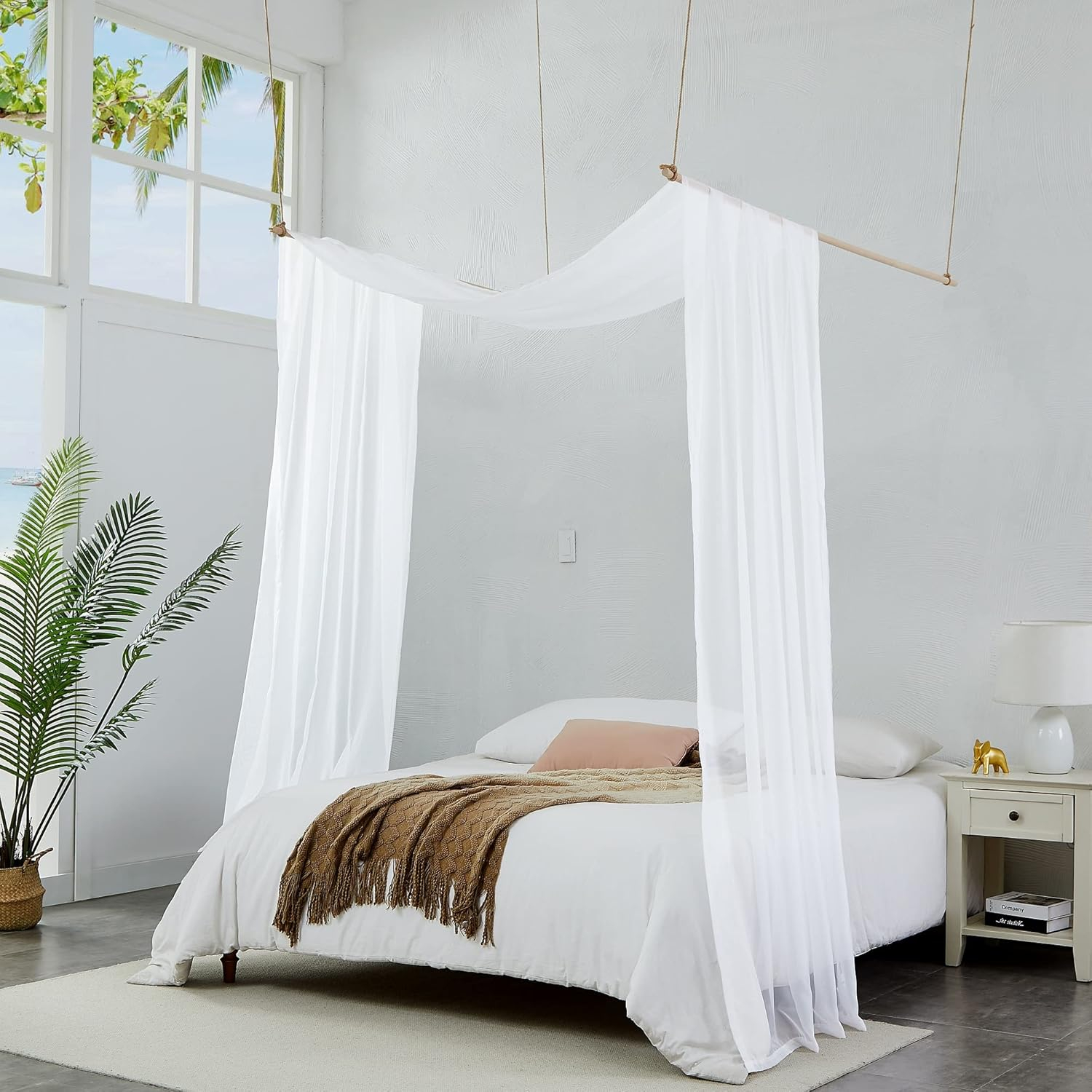 Warm Home Designs Bed Canopy Drapes Sheer White Bedroom Decoration Curtains, 55" x 144"