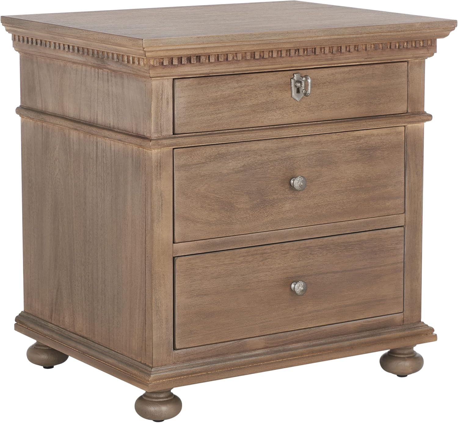 SAFAVIEH Couture Home Collection Allisyn Light Brown 3-Drawer Wood Nightstand Table (Fully Assembled)