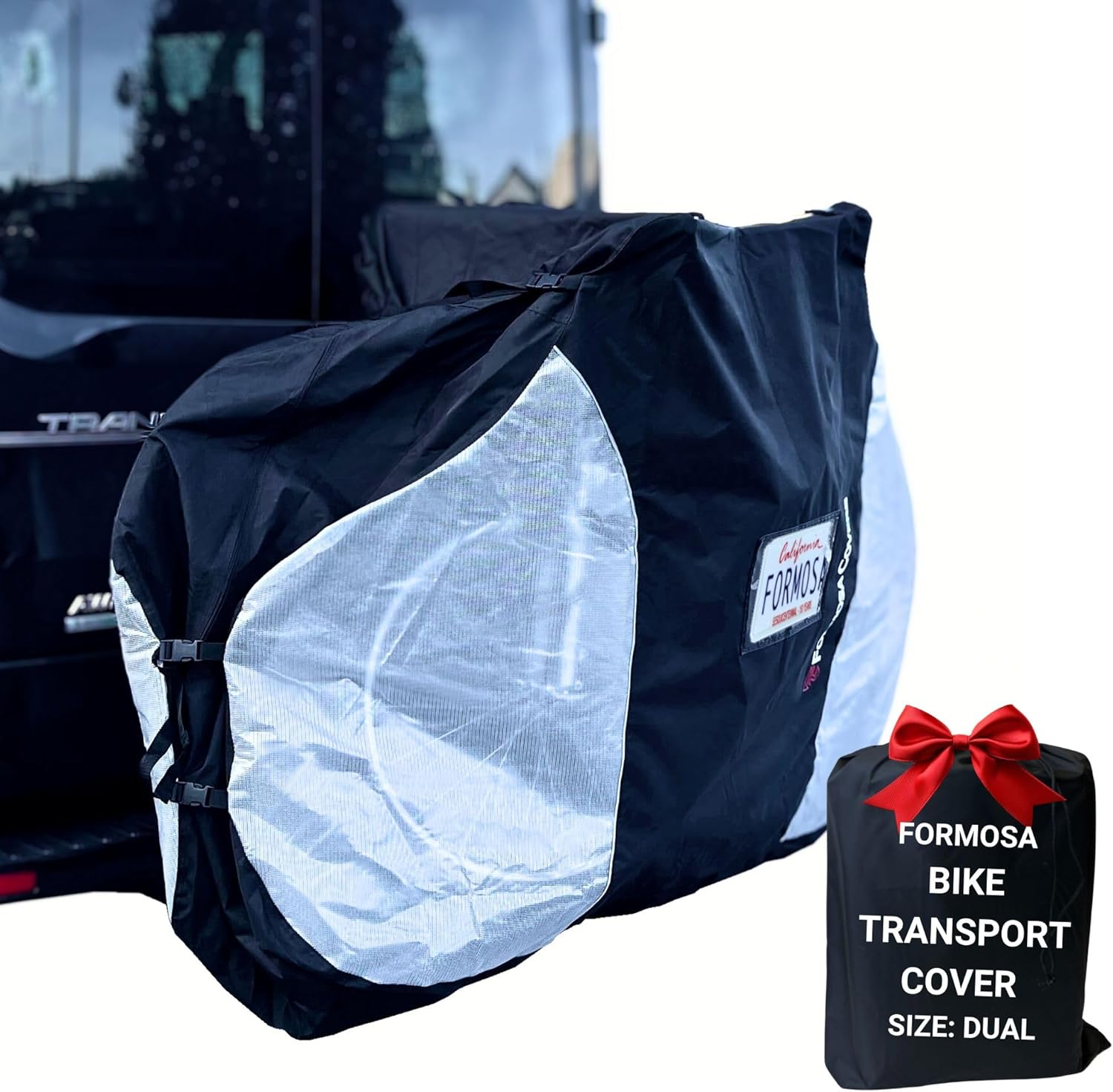 FORMOSA Protective Travel Bike Cover - Heavy Duty Electric Bike Cover - Transport on Rack - Single, Dual, Quad Sizes