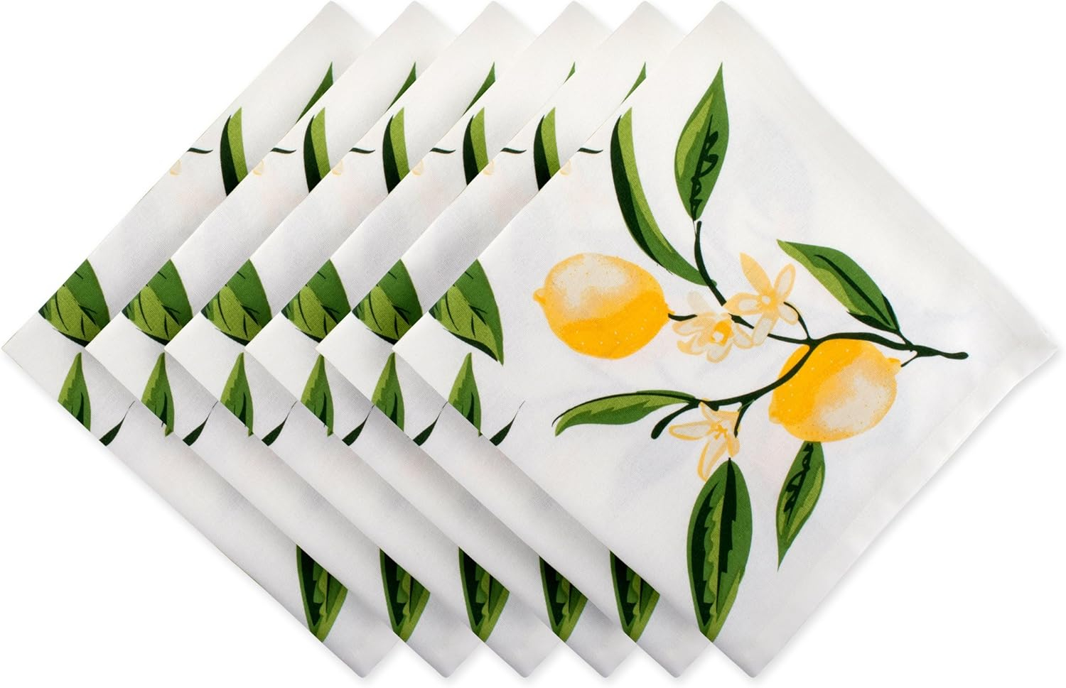 DII Lemon Bliss Printed Napkin Set 6 Piece, Yellow/Green, 20x20"