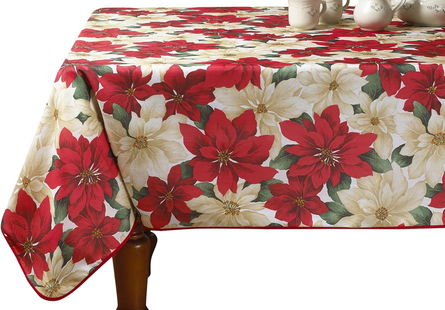 European Christmas PoinSettia Floral Design Printed Tablecloth Size: 52? W x 70? D