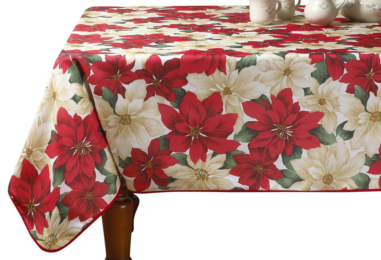 European Christmas PoinSettia Floral Design Printed Tablecloth Size: 52? W x 70? D