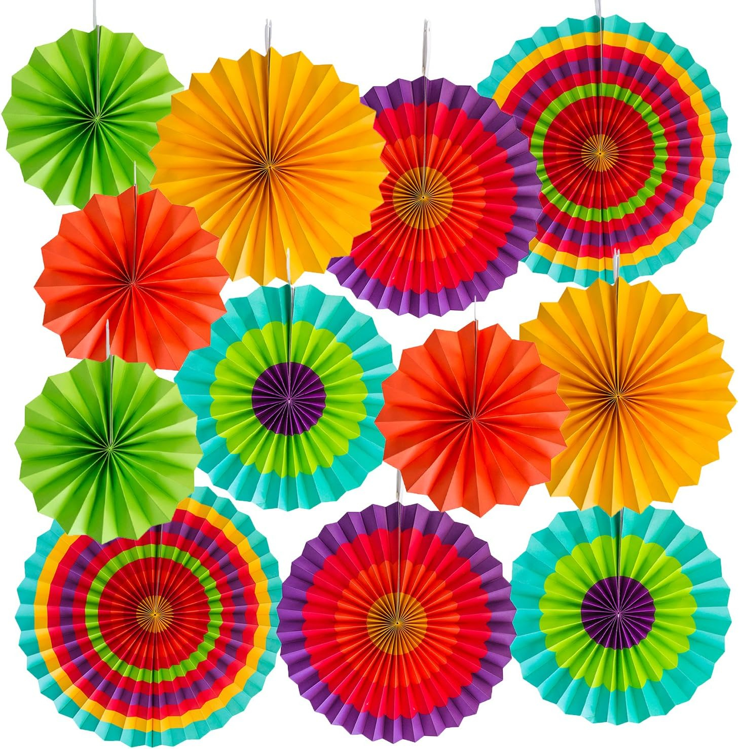 Super Z Outlet Paper Fan Mexican Fiesta/Cinco De Mayo/Carnival/Taco Tuesday Kids Party Hanging Decoration Supplies (12)