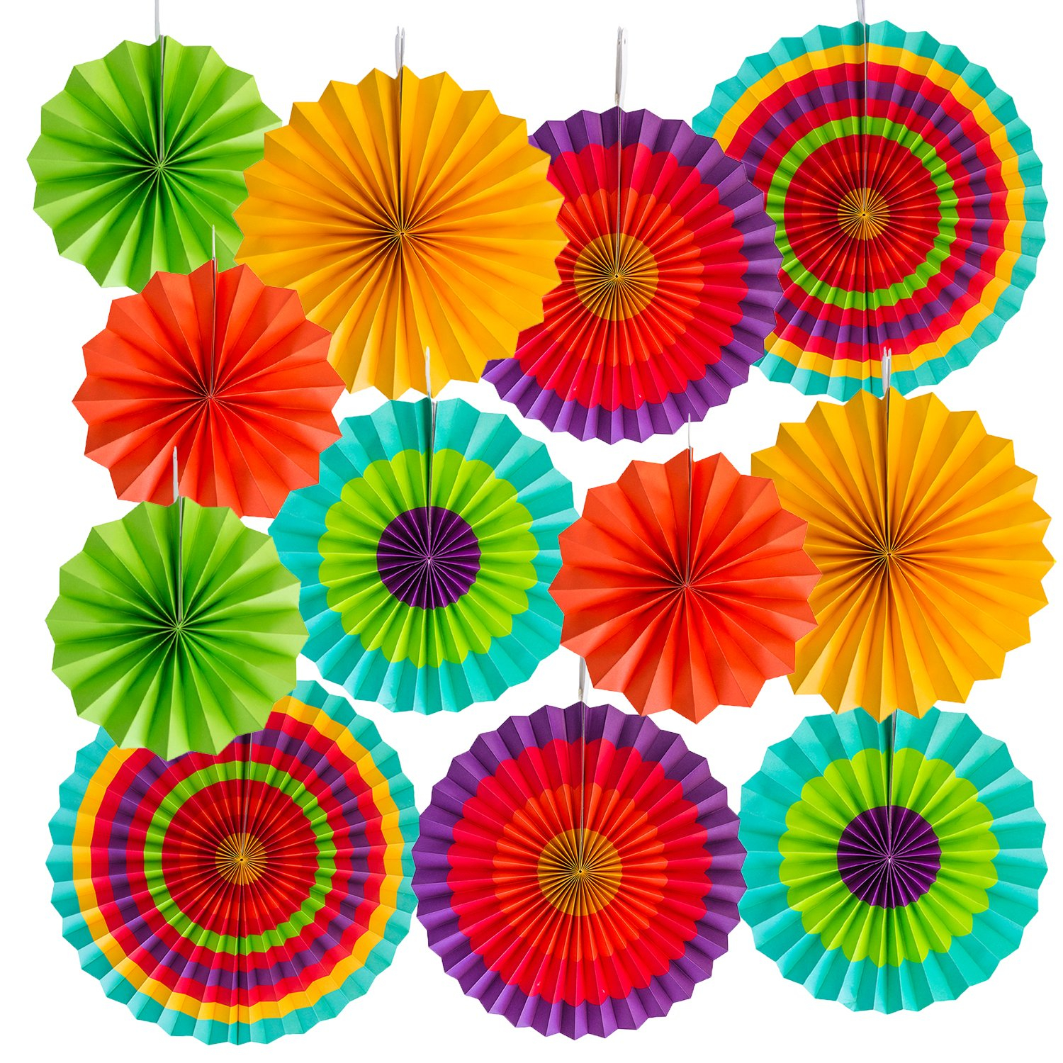 Super Z Outlet Paper Fan Mexican Fiesta/Cinco De Mayo/Carnival/Taco Tuesday Kids Party Hanging Decoration Supplies (12)