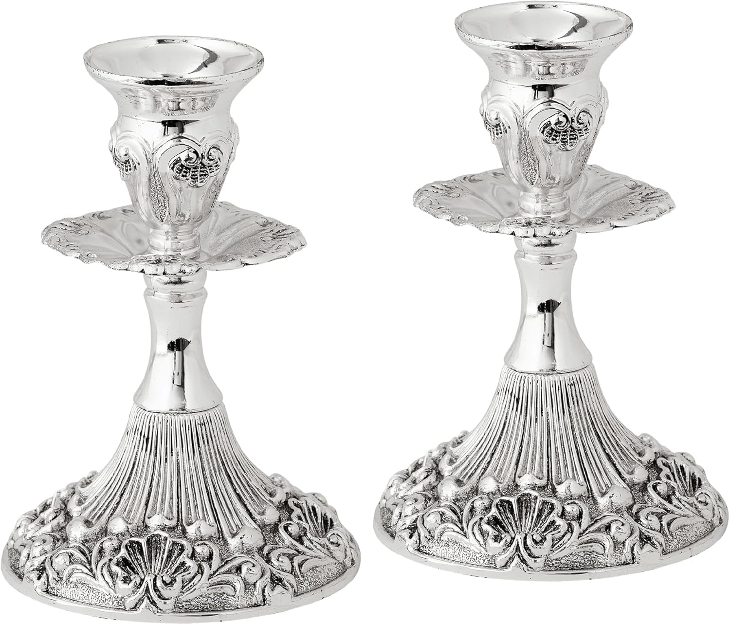 Ner Mitzvah, 5" Silver Plated Candle Stick - Contemporary (2 Pack)