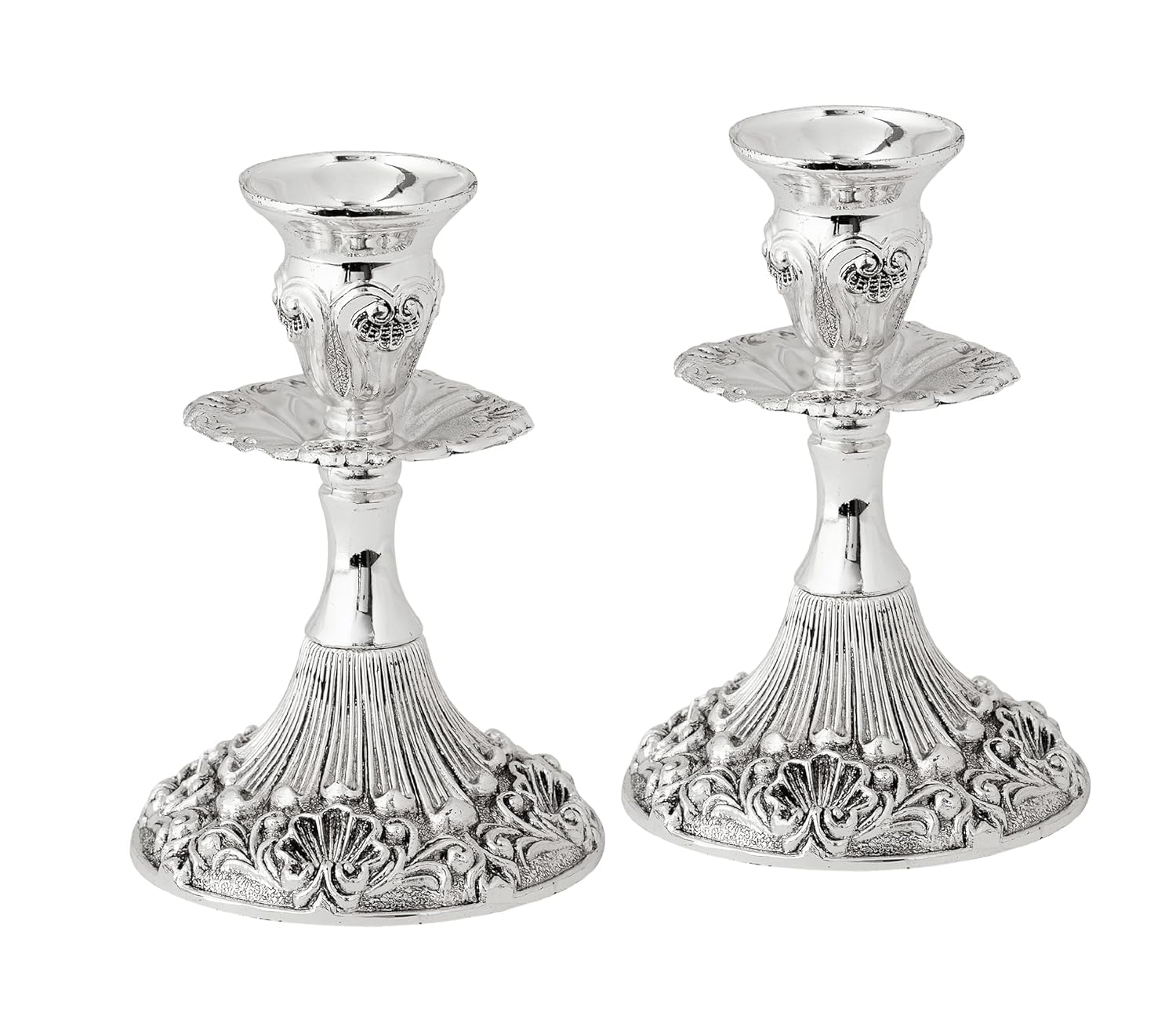 Ner Mitzvah, 5" Silver Plated Candle Stick - Contemporary (2 Pack)