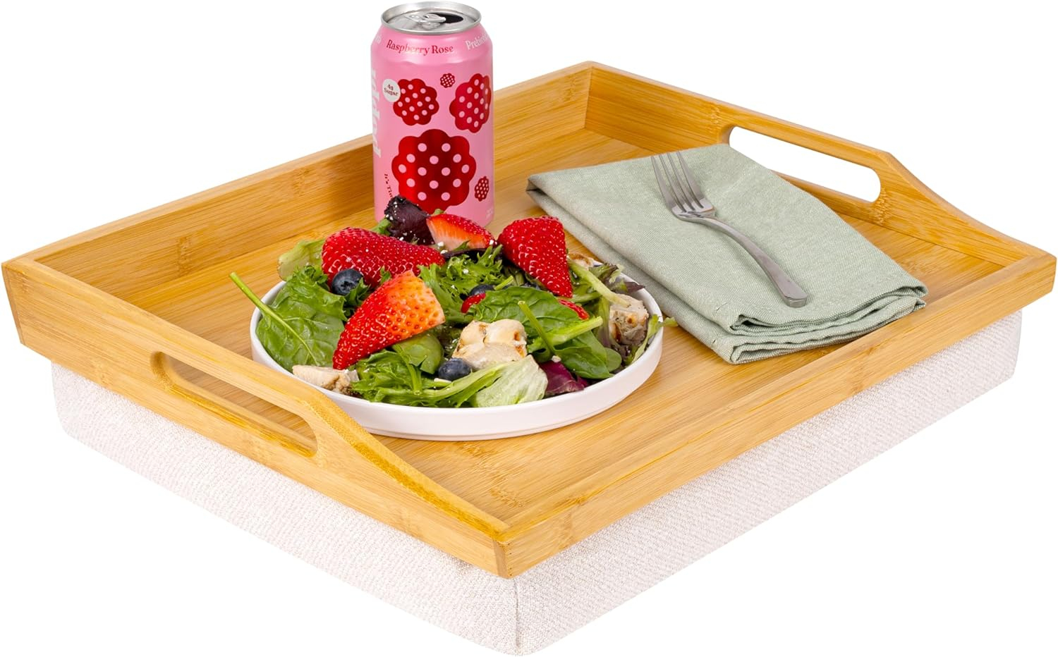 Rossie Home Lap Tray with Detachable Pillow, Natural Bamboo