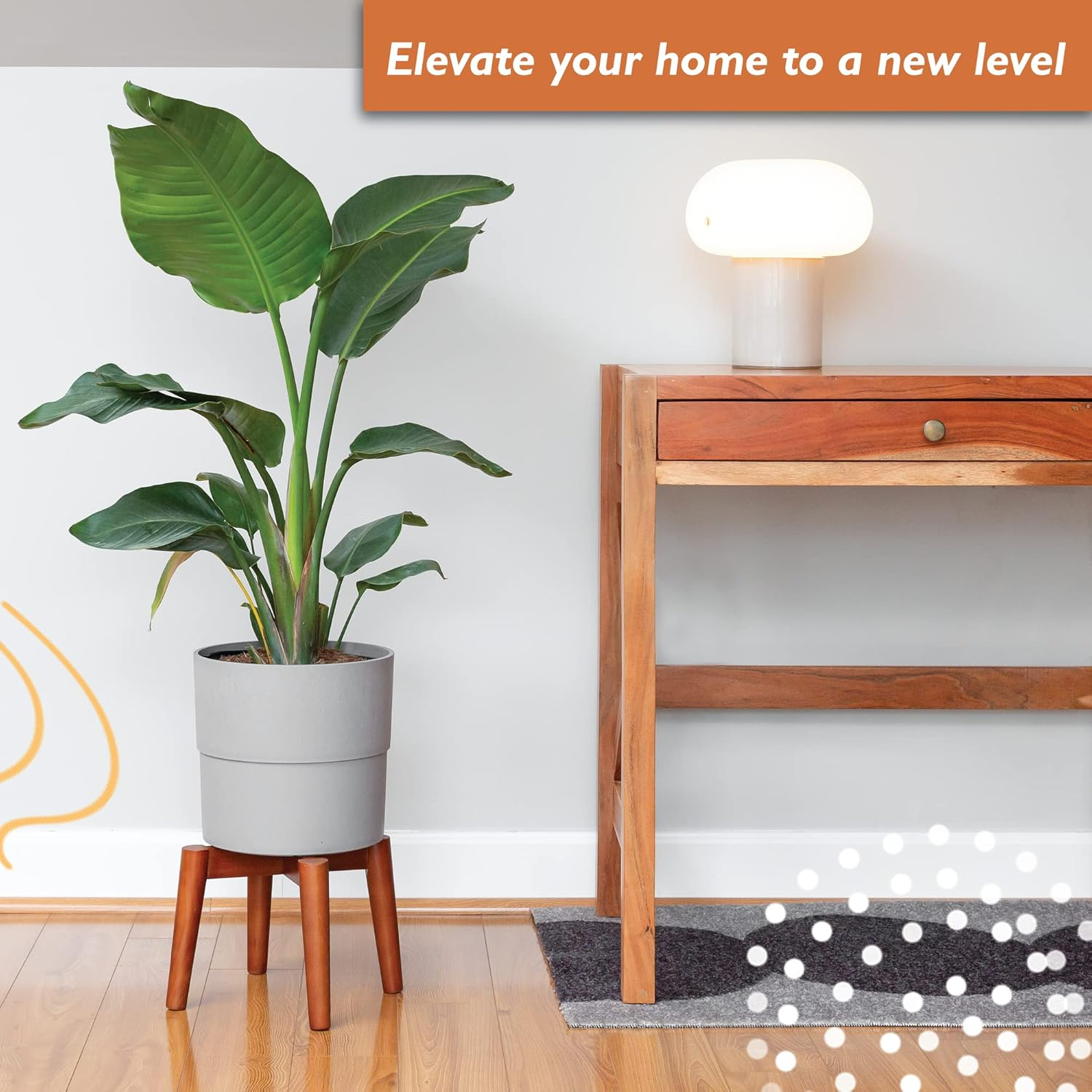 Ilyapa Indoor Plant Stand - Mid Century Modern Floor Planter Stand, 8 Inch Tall, 12 Inch Wide Walnut Stain Pot Riser - Add A Touch Of Mid Century Style To Any Room, Plants Display Rack