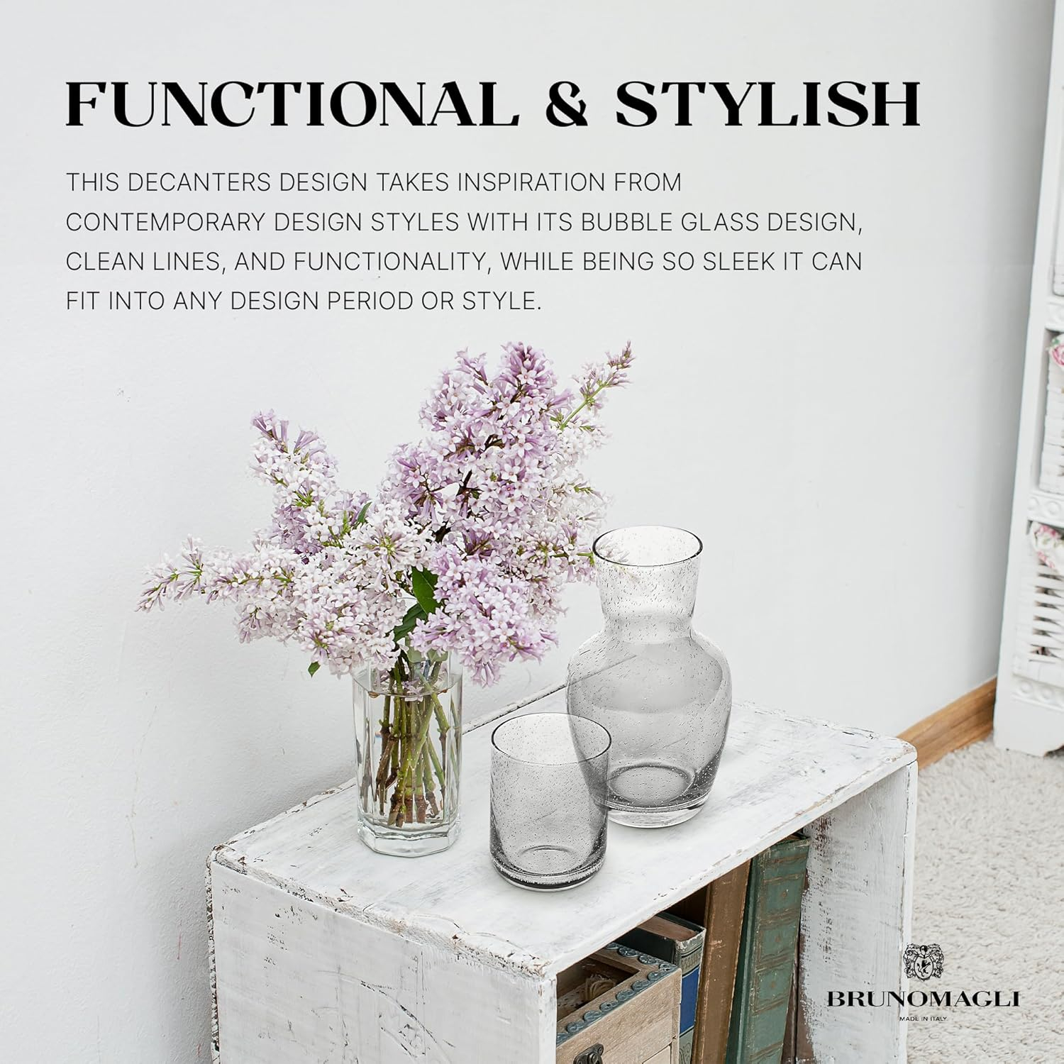 Gray Bubble Glass Carafe and Tumbler Set with Lid, 28-Oz