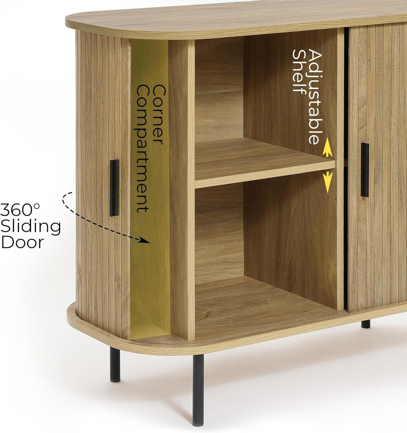 LuxenHome 35” Mid Century Modern Accent Cabinet, Sliding Door Sideboard Buffet Cabinet with Storage, Small Storage Entryway Cabinets for Kitchen, Living Room, Entryway