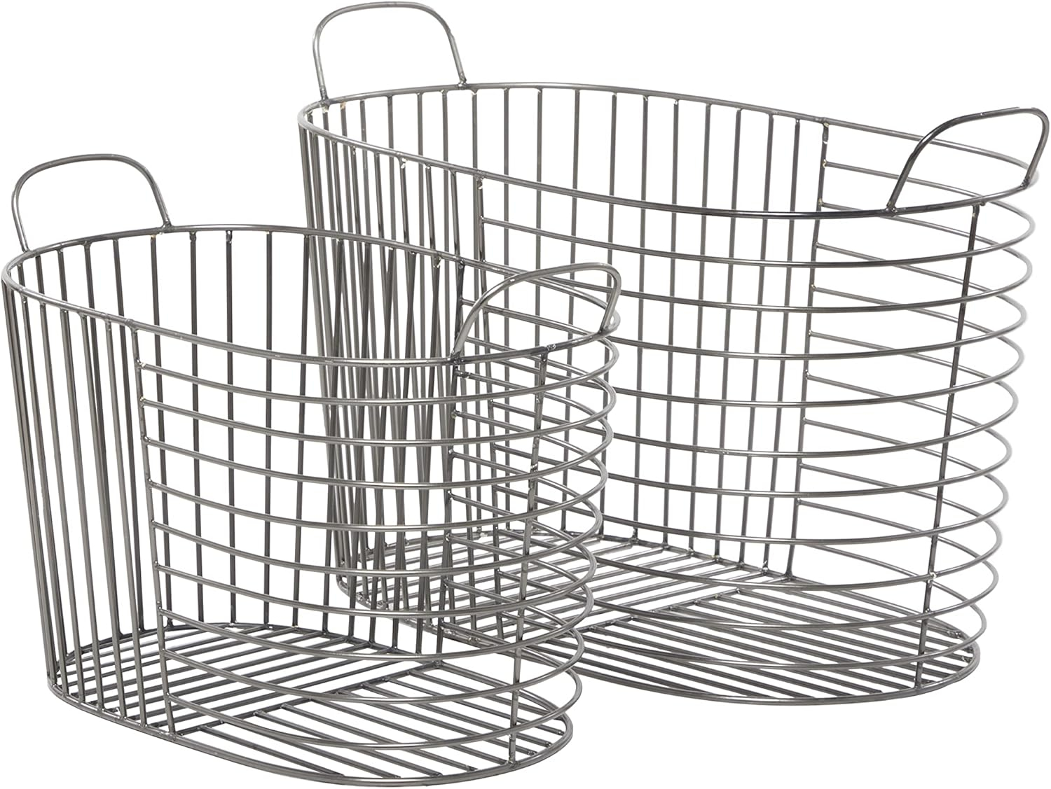 CosmoLiving by Cosmopolitan Metal Round Storage Basket with Handles, Set of 2 21", 17"W, Dark Gray
