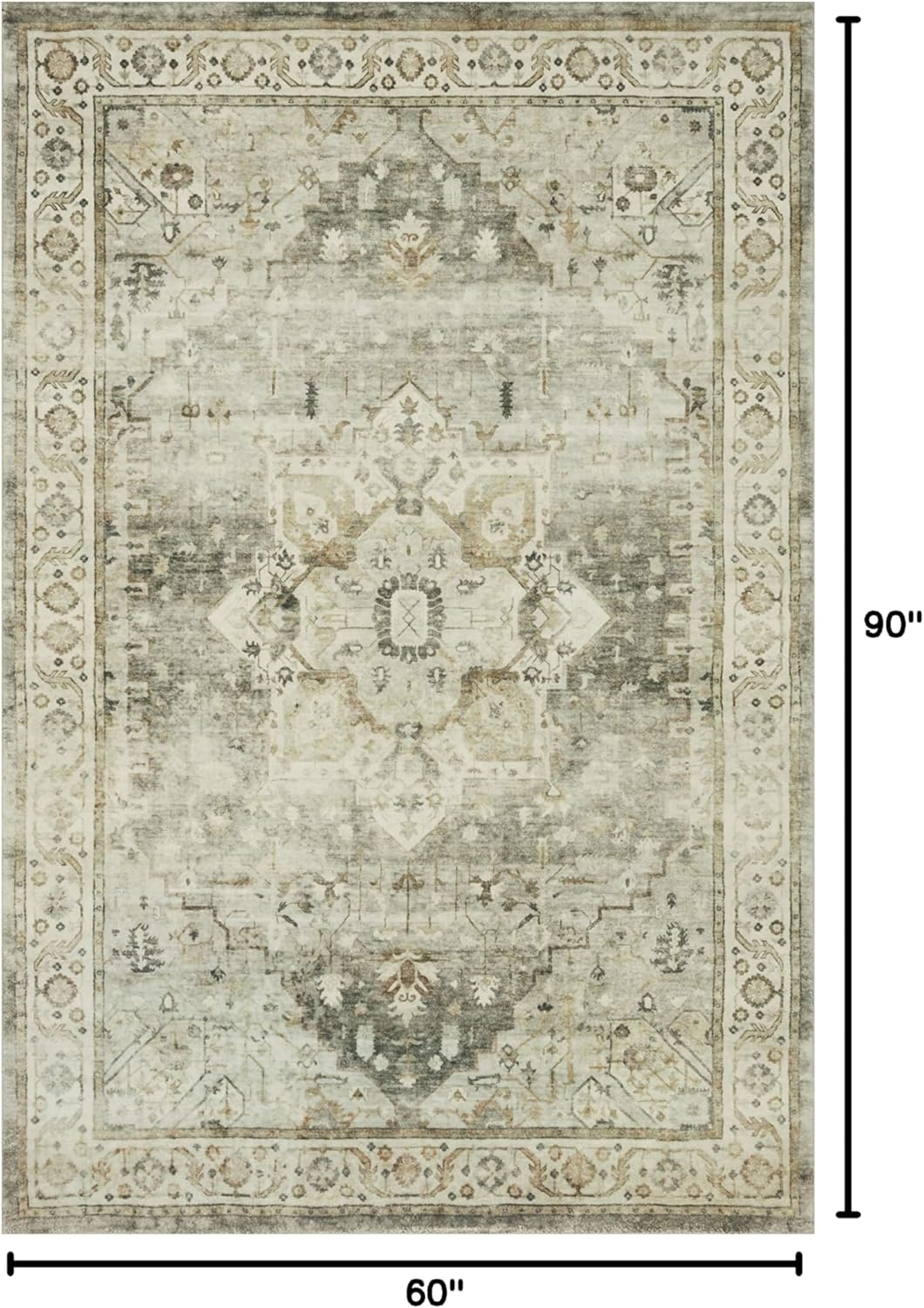 Rosette Sage and Beige 5' x 7'6" Plush Synthetic Area Rug