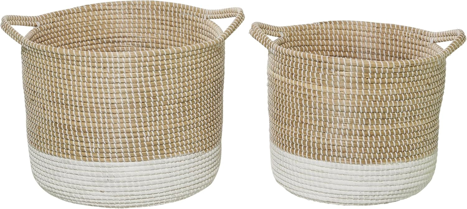 DecMode 18", 20" Brown Sea Grass Contemporary Storage Basket, 2 - Pieces