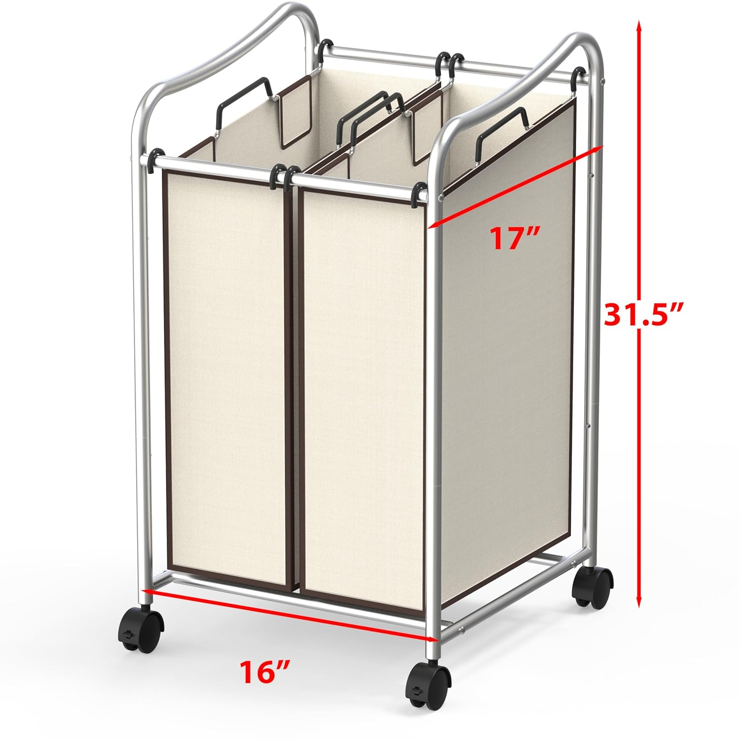 Chrome Frame Laundry Sorter with Beige Removable Bags and Wheels