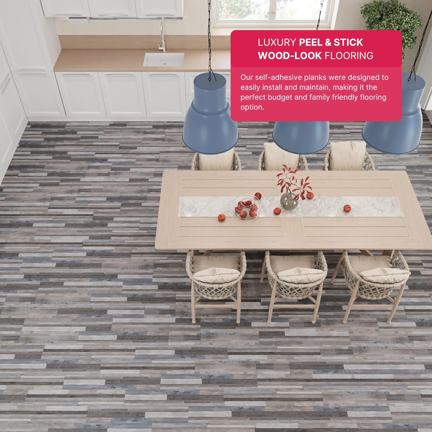 Gray and Blue Wood-Look Vinyl Peel and Stick Flooring Tiles