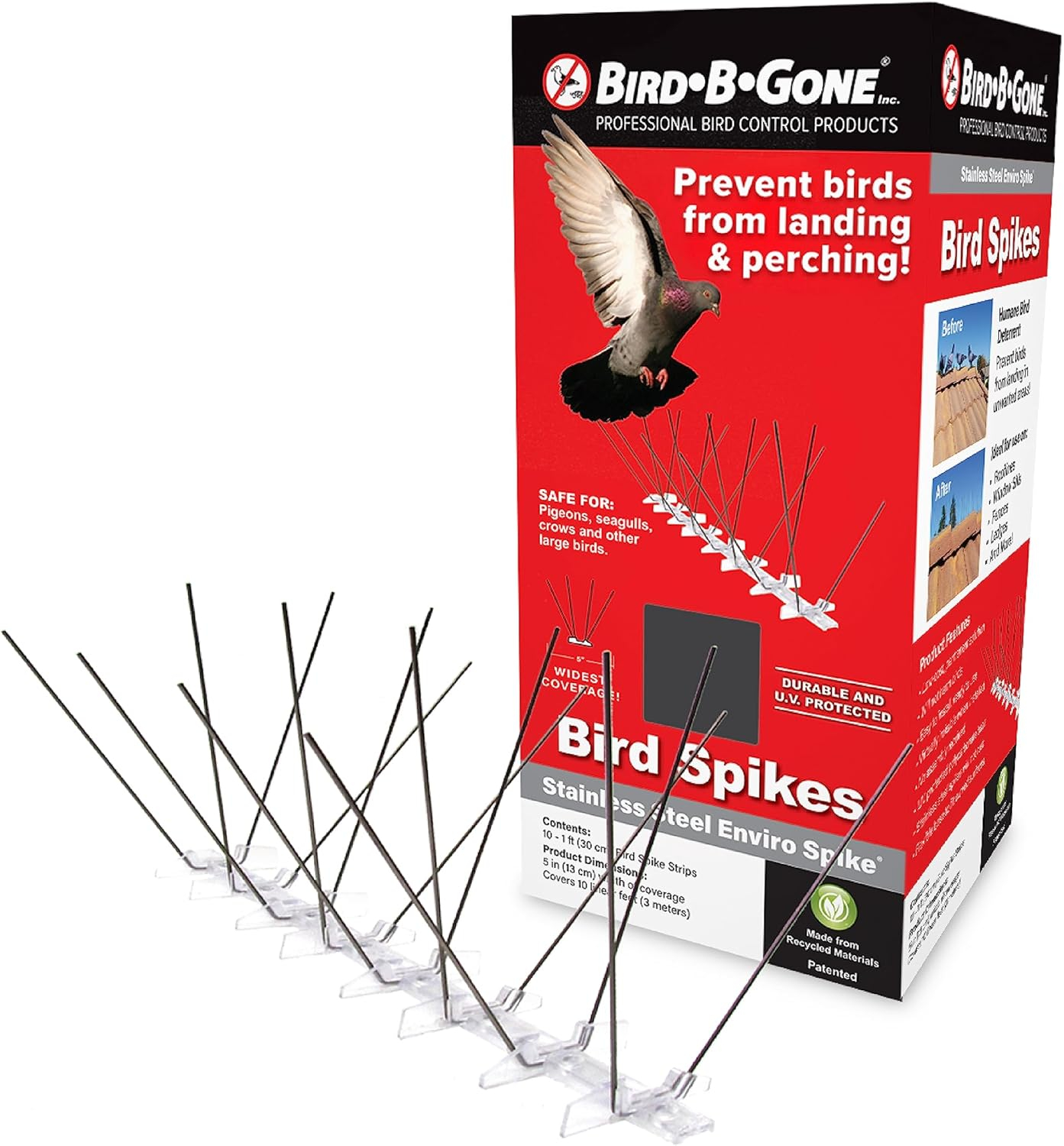 Bird-B-Gone Enviro Spike Stainless Steel Bird Spike, Deterrent Repellent, 10 ft. x 5 in.