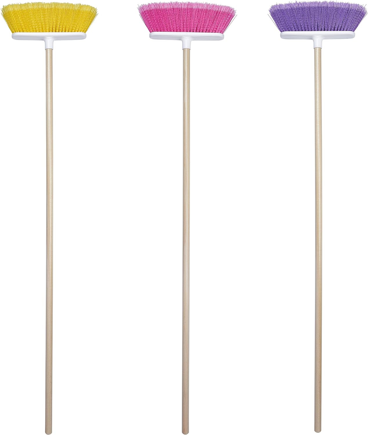 Natural Finish Wood Handle Brooms with Assorted Colors (2 Brooms)