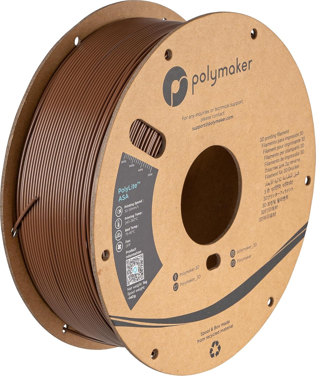 Polymaker ASA Filament 1.75mm Army Brown, 1kg ASA 3D Printing Filament, Heat & Weather Resistant - ASA 3D Printer Filament Perfect for Printing Outdoor Functional Parts