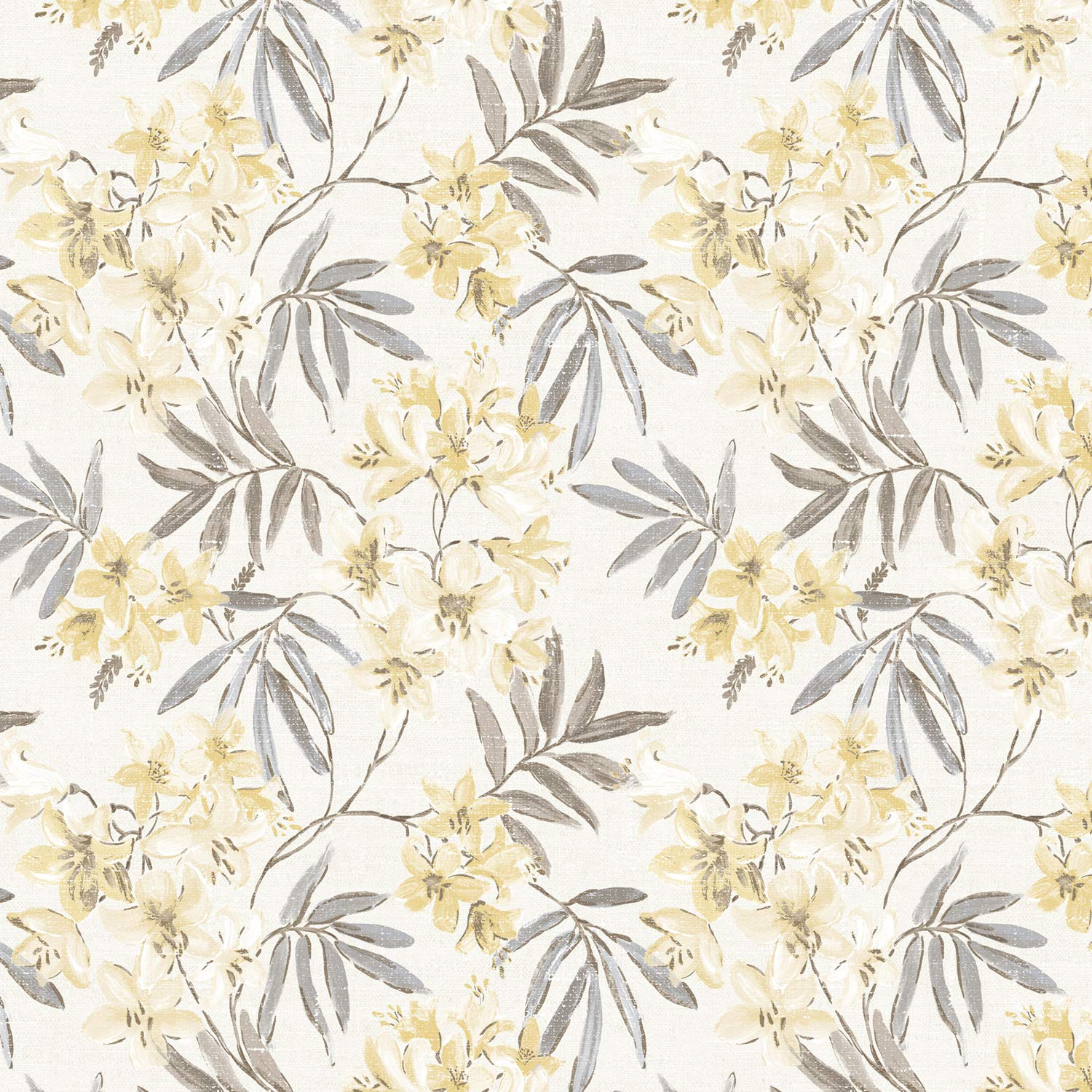 Linen Floral Cream and Yellow Pre-Pasted Vinyl Wallpaper