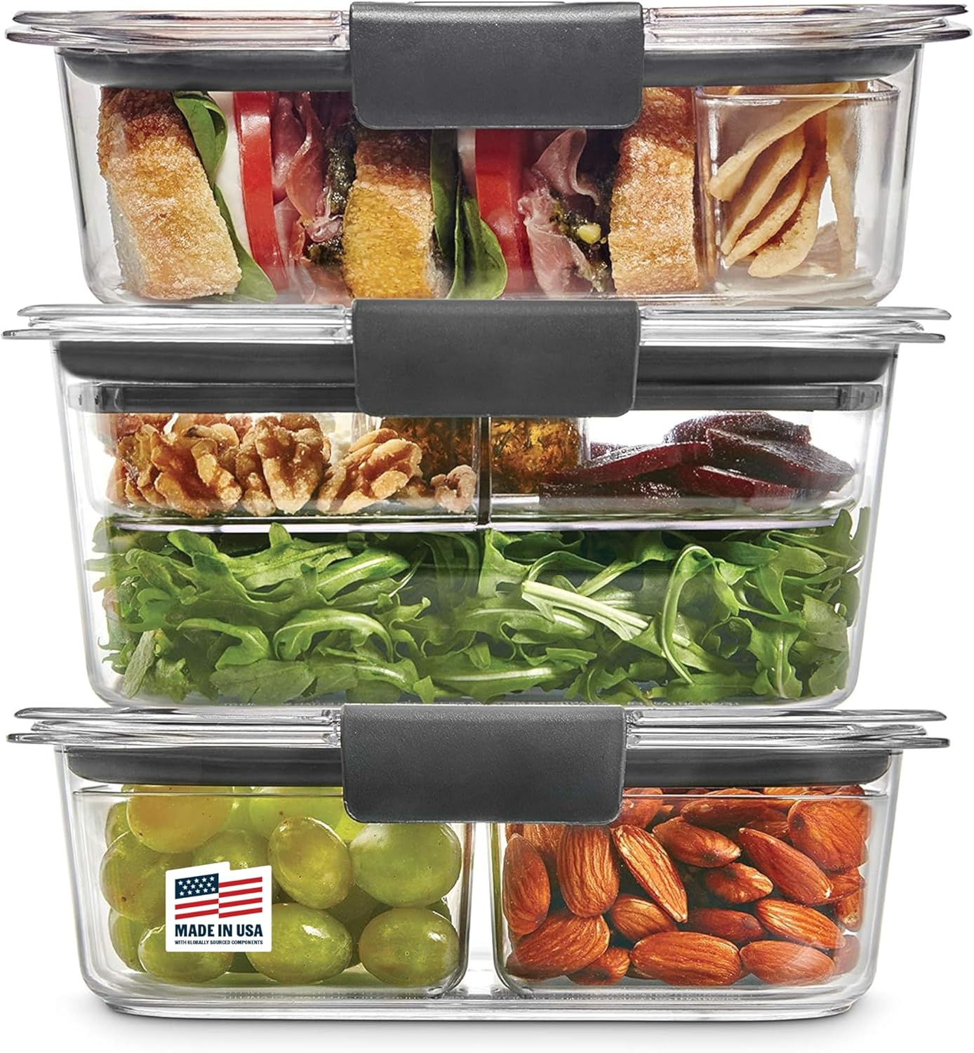 Rubbermaid Brilliance Food Storage Containers, 12 Piece Sandwich and Salad Lunch Kit, Leak-Proof, BPA Free, Clear Tritan Plastic