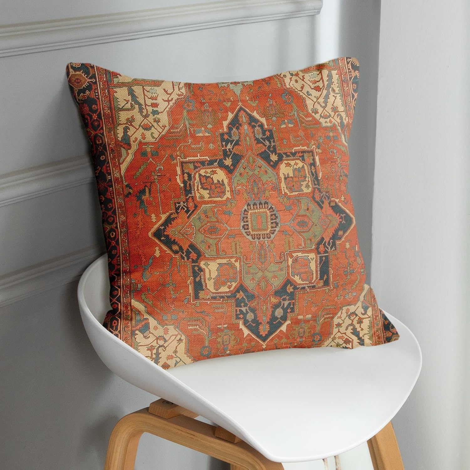 Sanwarm Throw Pillow Covers Home Decor Set of 4 Pillow Cases Decorative 18 x 18 Inches Cushion Couch Sofa Pillowcases Turkey Kilim Ancient Antique