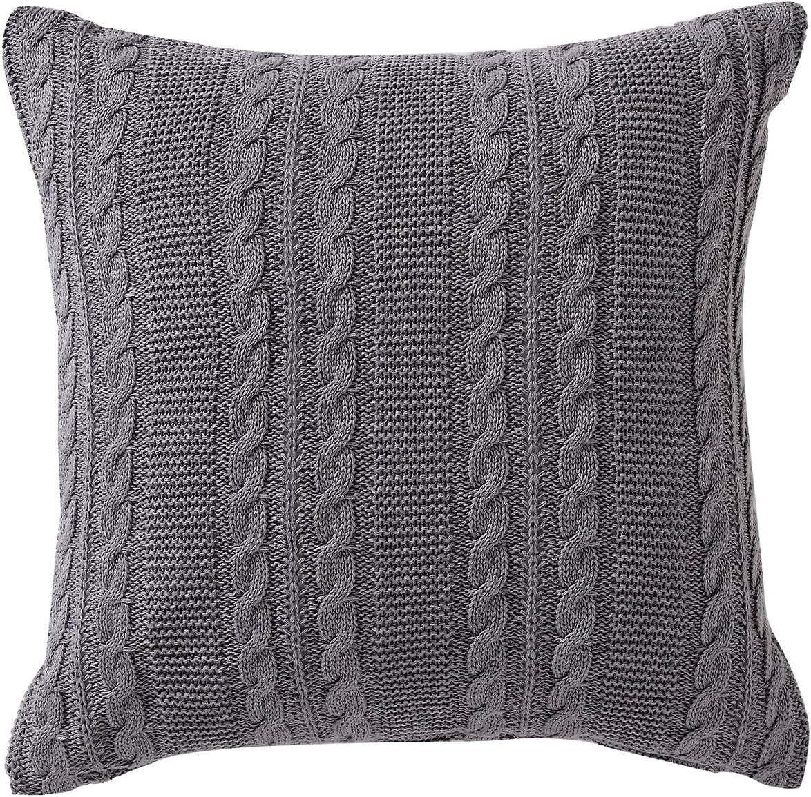 VCNY Home Dublin Cable Knit Square Decorative Throw Pillow, 18" x 18", Grey