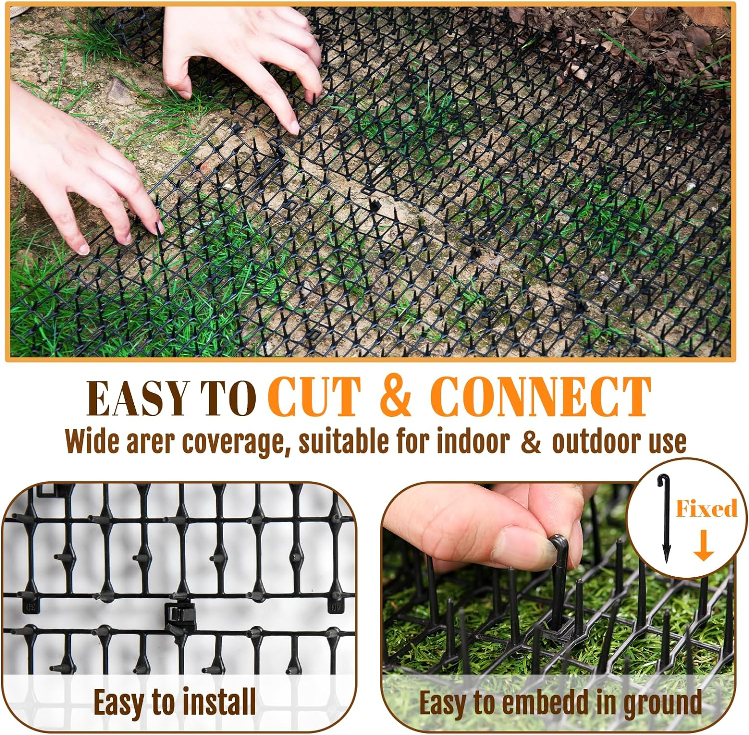 10ft Cat Scat Mat with Spikes Outdoor, Scat Mats for Dogs, Includes 8 Garden Staples