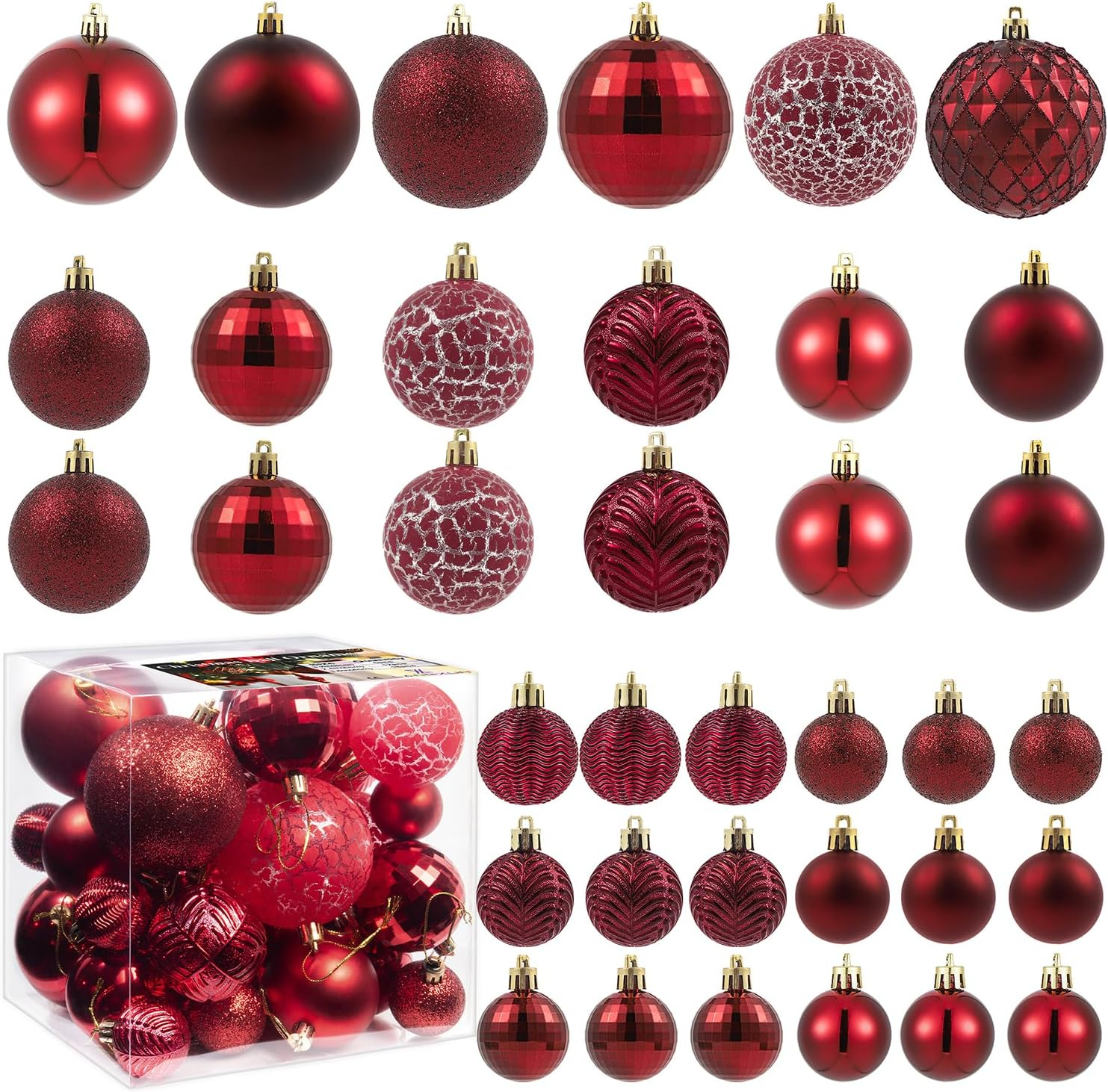 GameXcel Christmas Balls Ornaments for Xmas Tree - Shatterproof Christmas Tree Decorations Small Hanging Ball Wine Red 1.6 Inch x 36 Pack