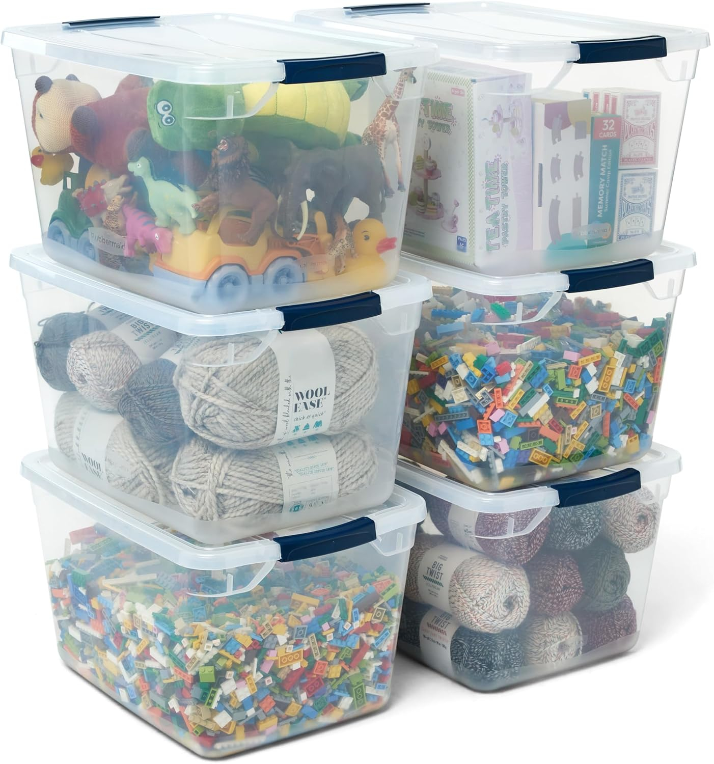 Clear 30 Qt Stackable Plastic Storage Totes with Lids, 6 Pack