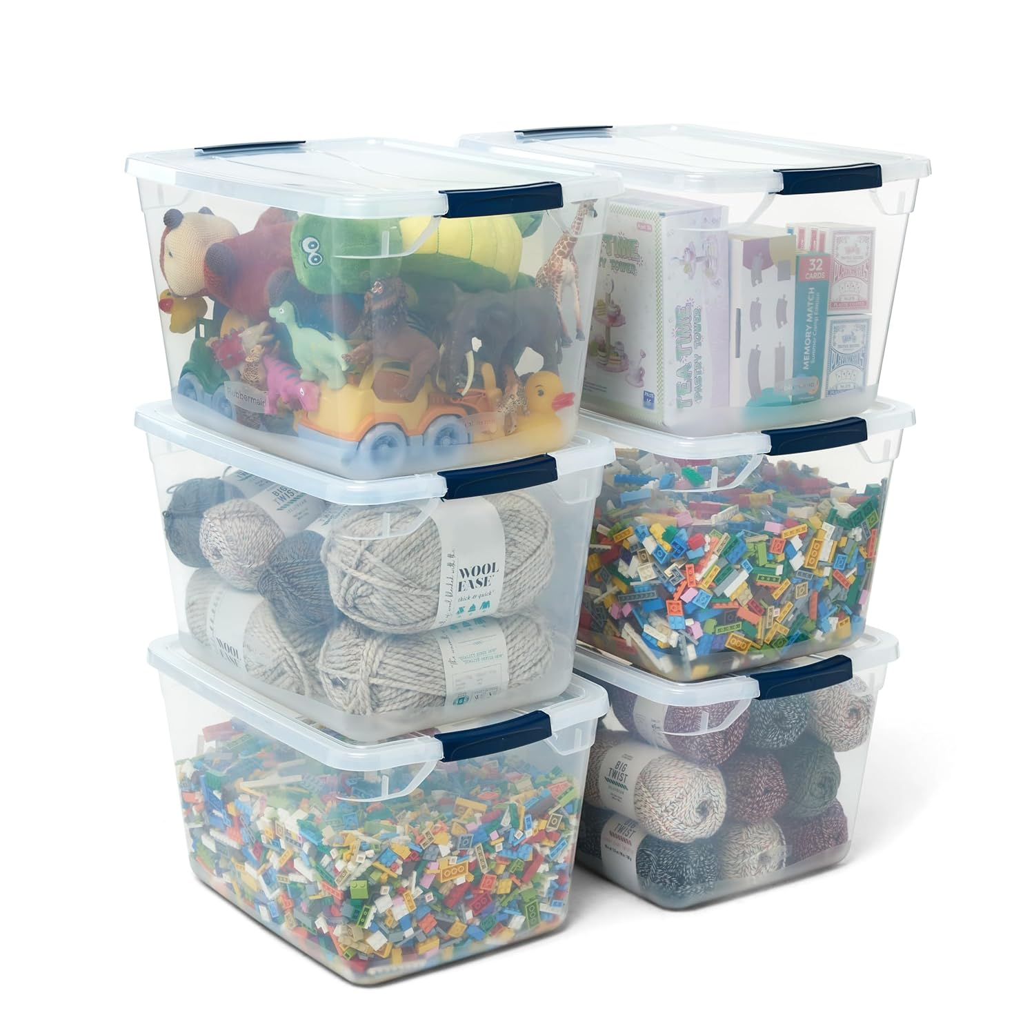 Clear 30 Qt Stackable Plastic Storage Totes with Lids, 6 Pack