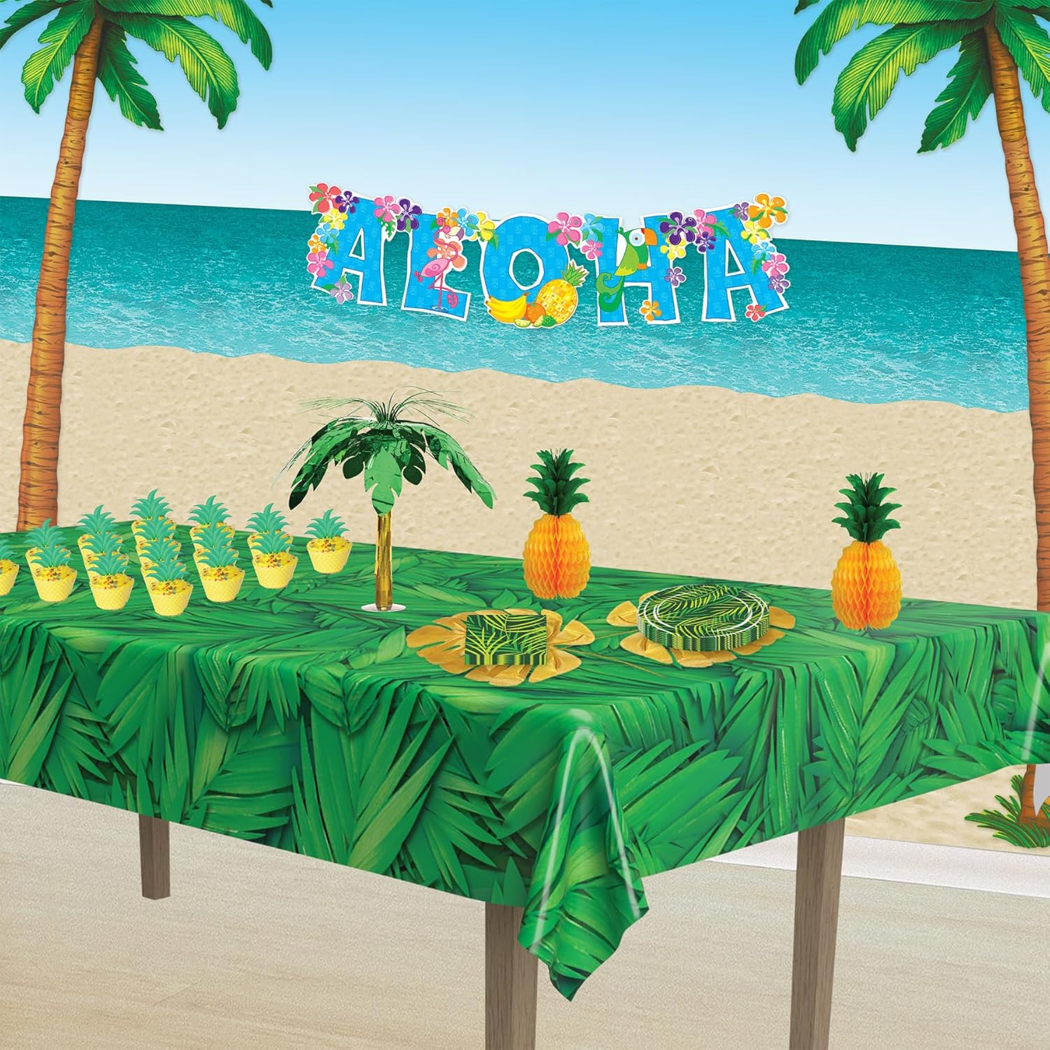 Colorful Hawaiian Aloha Streamer with Hibiscus Flowers